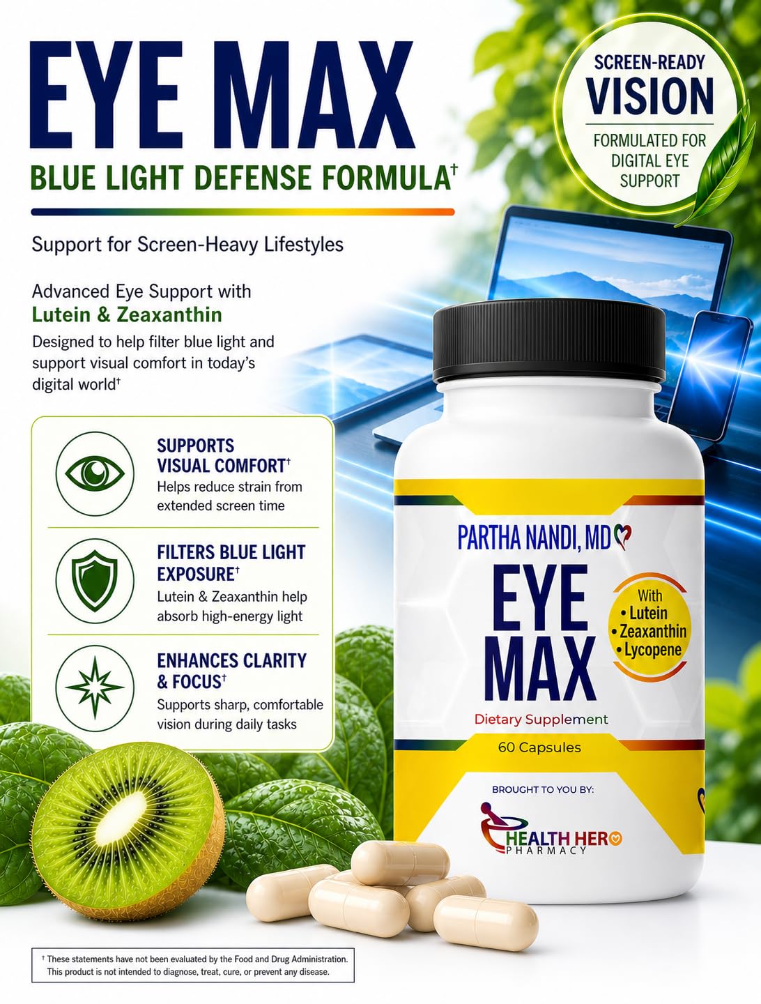 Partha Nandi, MD Lutein Zeaxanthin Lycopene Eye Vision Supplement Softgel 60