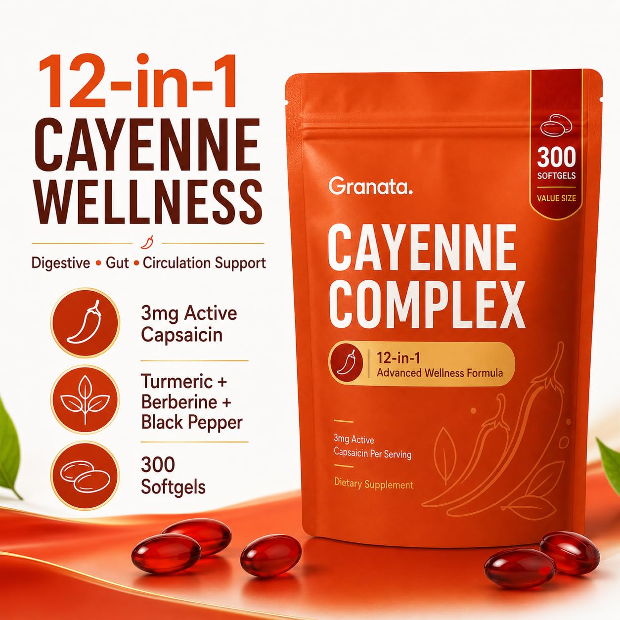 Dvloge Granata Cayenne Pepper Complex Softgels 300 Softgels