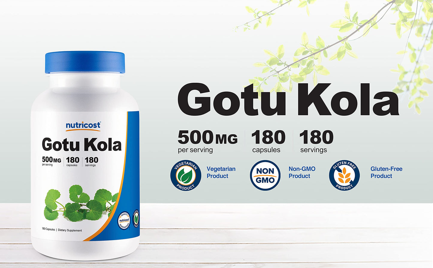 Nutricost Gotu Kola 500mg Capsules, 180 Count
