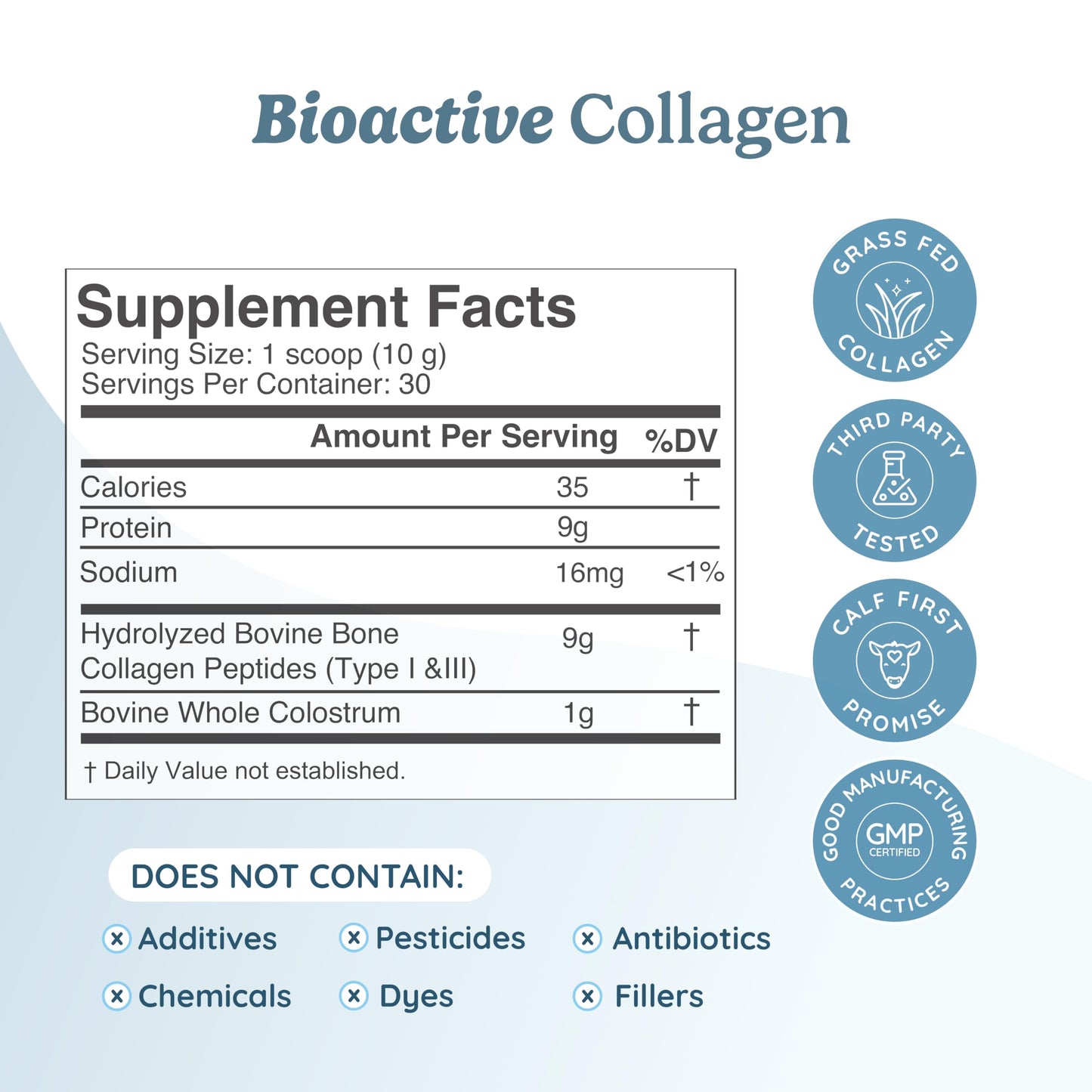 WONDERCOW Collagen Peptides Powder with Bovine Colostrum, Hair Skin Nails & Joint Support, Type I & III, Grass-Fed Collagen, 10.58 Ounce