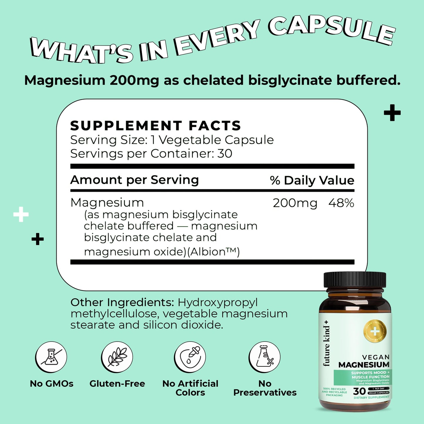Future Kind Magnesium Glycinate 200mg Capsules, 30 Count