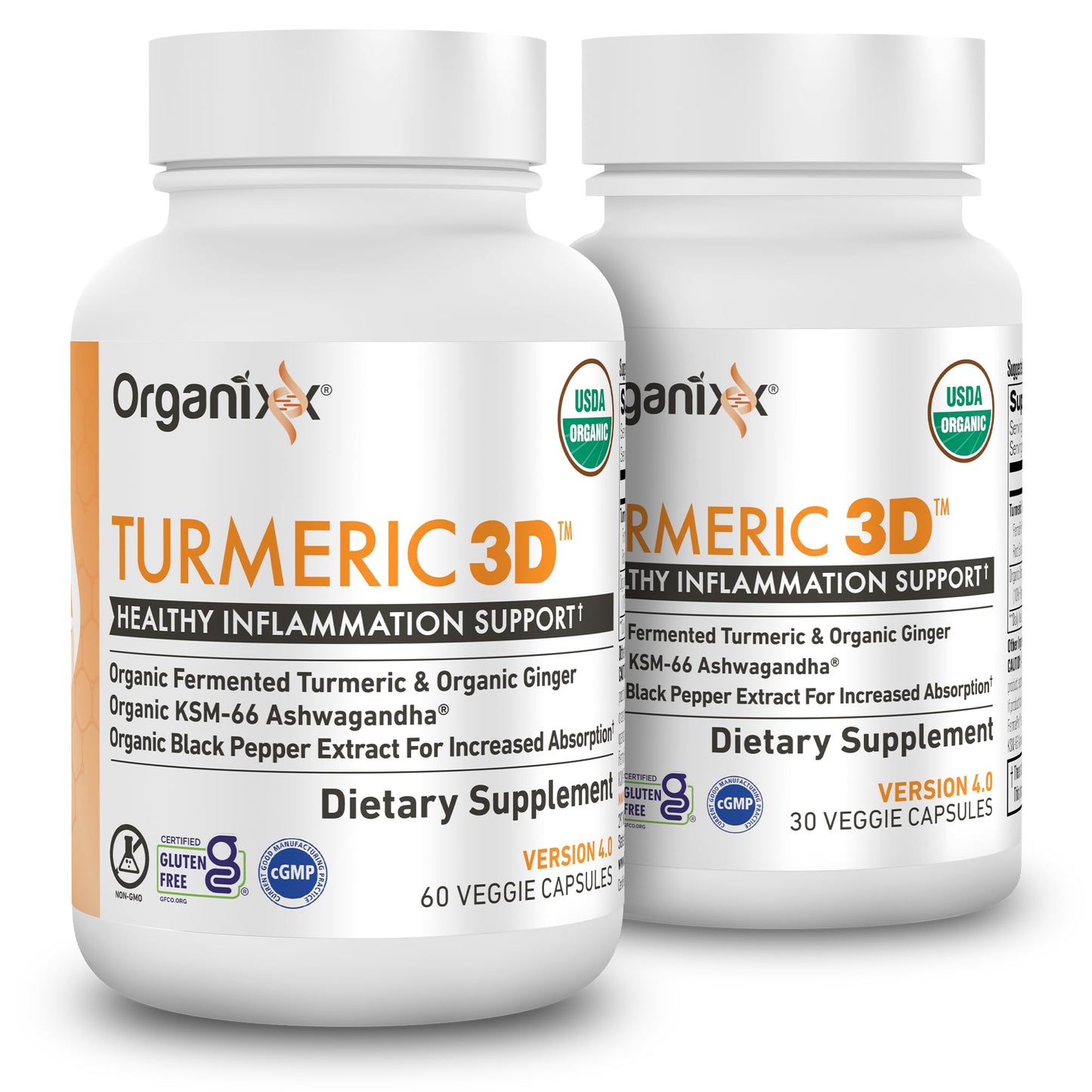Organixx USDA Organic Turmeric Curcumin Supplement with Ashwagandha, Vitamin D, Turmeric & Ginger – Fermented for Maximum Bioavailability, Capsule, 90 Count