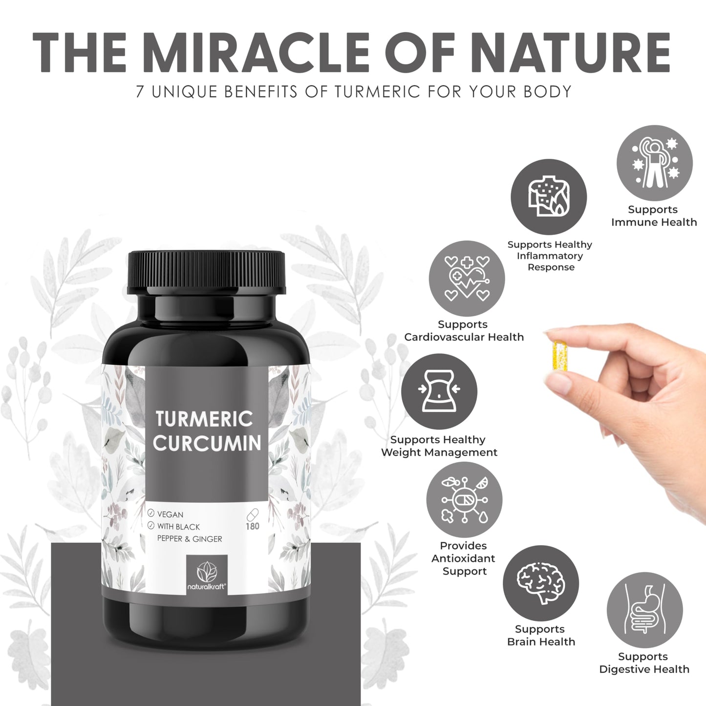 naturalkraft Curcumin Turmeric Capsules, Vegan Formula, 180 Capsules