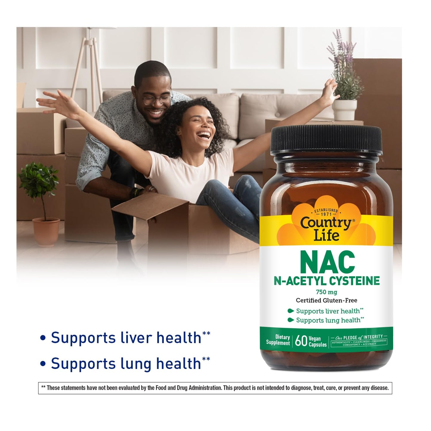 Country Life N-Acetyl Cysteine (NAC) 750 mg Capsule, 60 Count