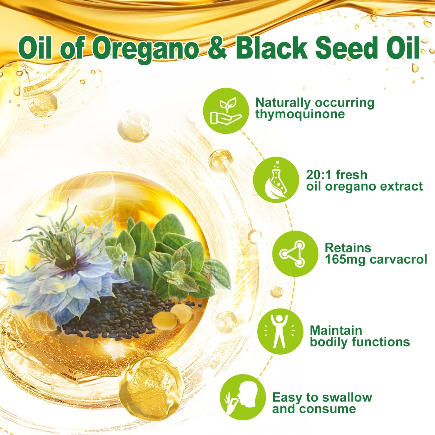 Nature's live Oil of Oregano with Black Seed Oil Softgels 180