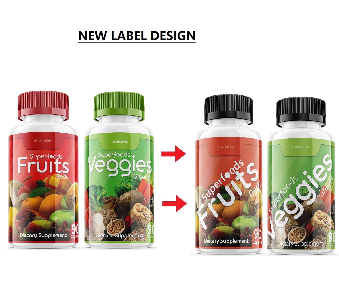 Alpha Pure Superfoods Greens & Veggies, Fruits and Reds Capsules 540 Capsules