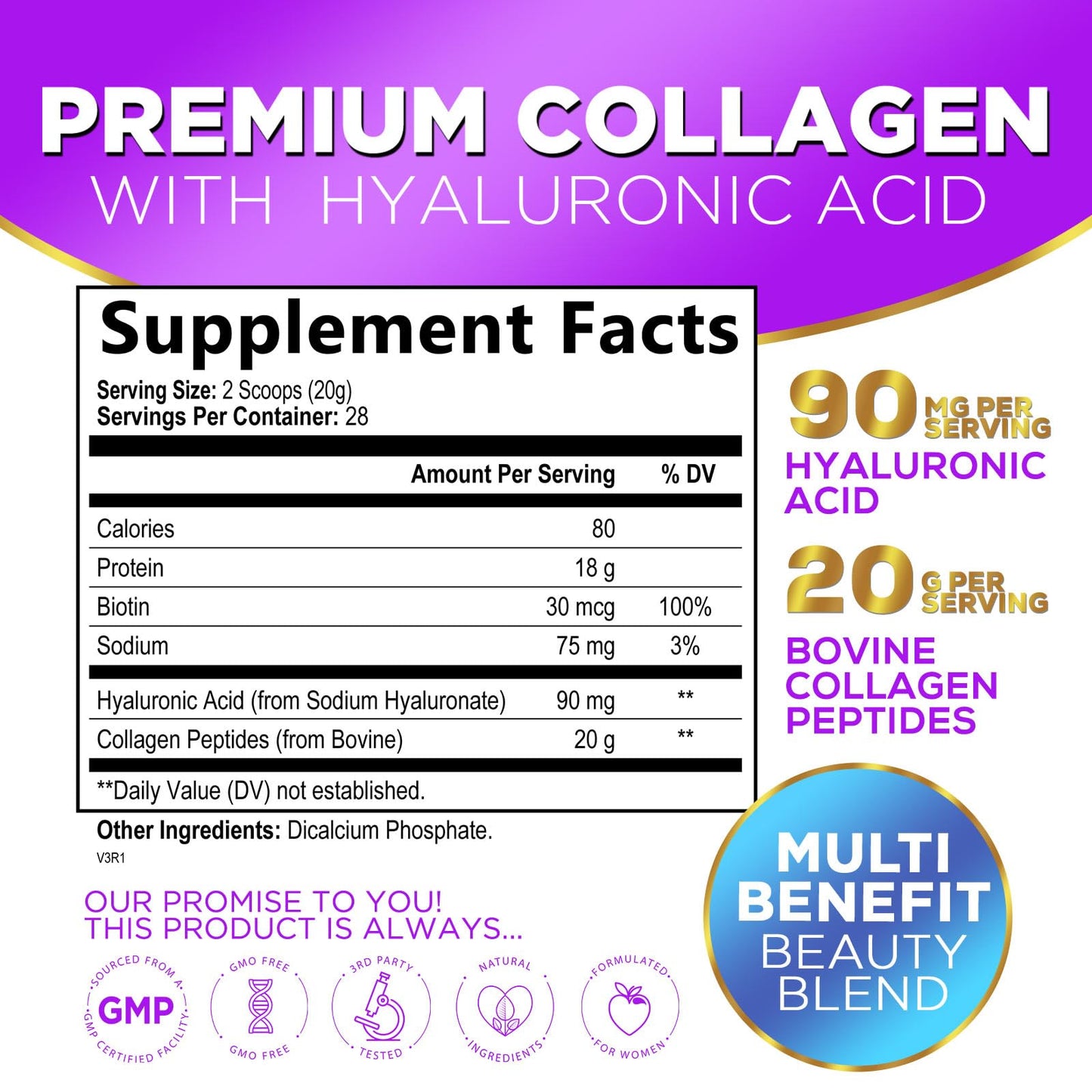 Hello Lovely! Collagen Peptides Powder 20 g per serving, Grass Fed Hydrolyzed Collagen Powder Type I & III with Hyaluronic Acid & Biotin for Women, Unflavored, Hair, Skin, Nails & Joint Support, 28 Servings