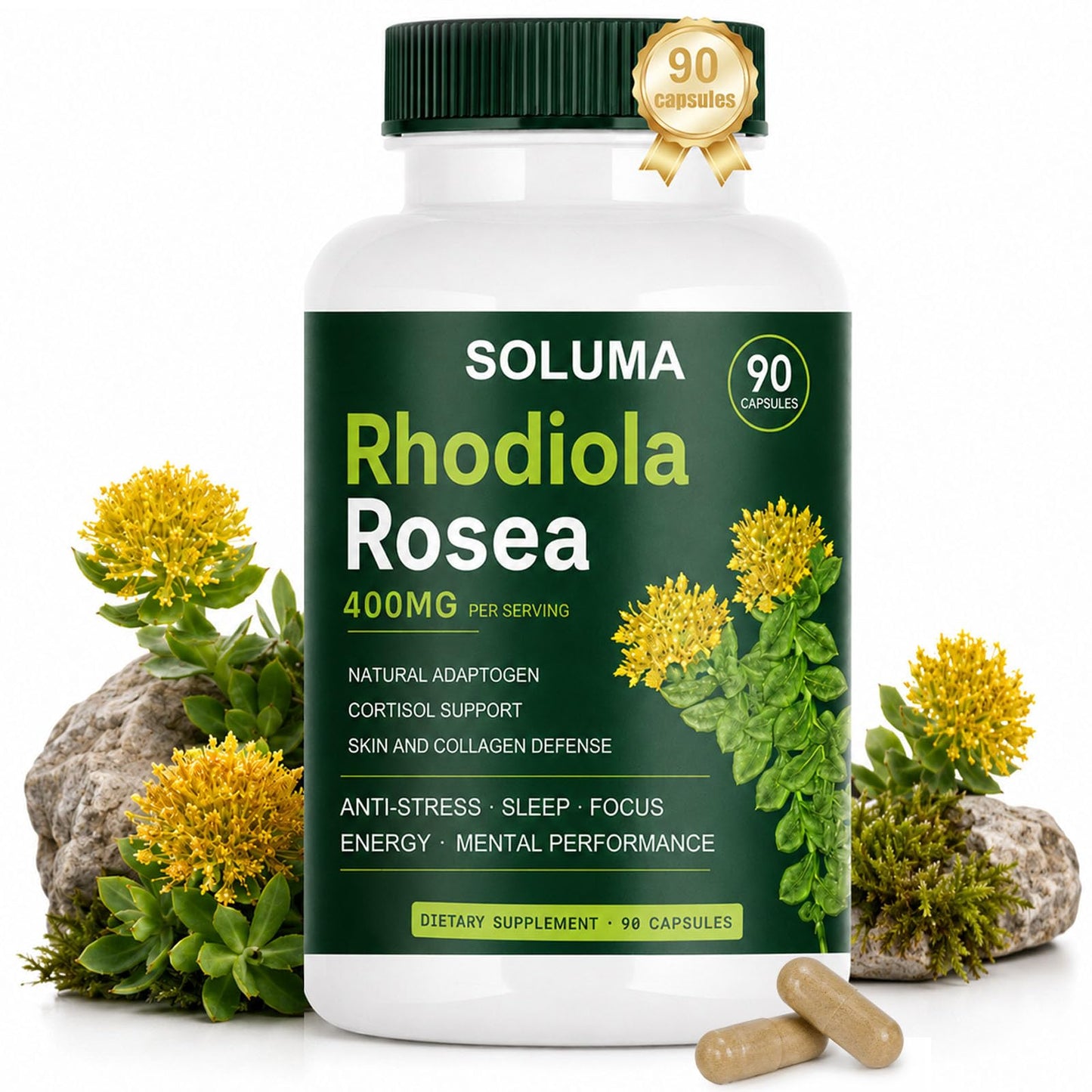 Soluma Rhodiola Rosea Energy, Stress & Mental Focus Support Capsule 1 Count