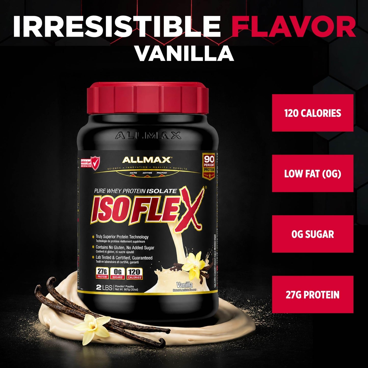 ALLMAX ISOFLEX Whey Protein Isolate Vanilla Powder, 32 Servings