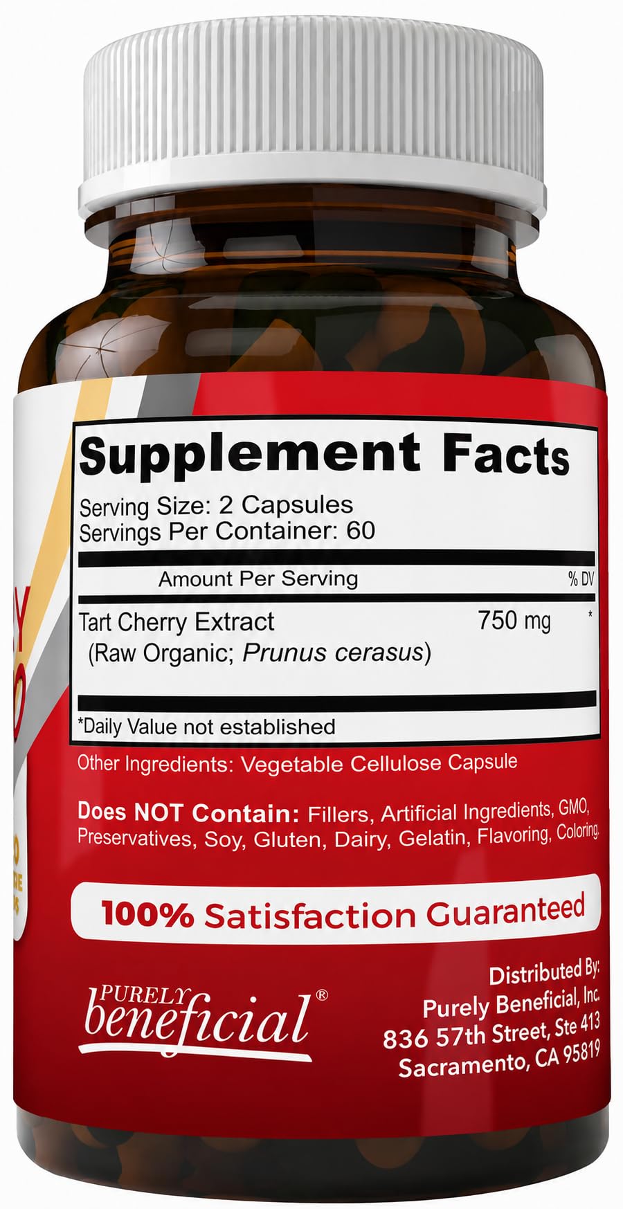 PURELY beneficial Tart Cherry Capsules, Montmorency Tart Cherry Extract, Dietary Supplement, Plant-Based, 120 Capsules