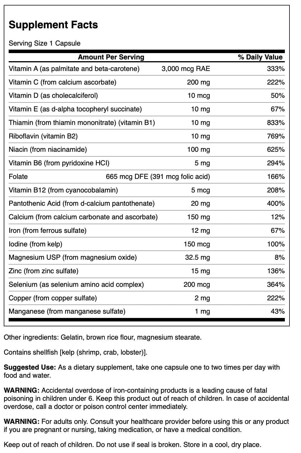 Swanson Multi and Mineral Daily Men's Women's Multivitamin Multimineral Capsules 60 Count