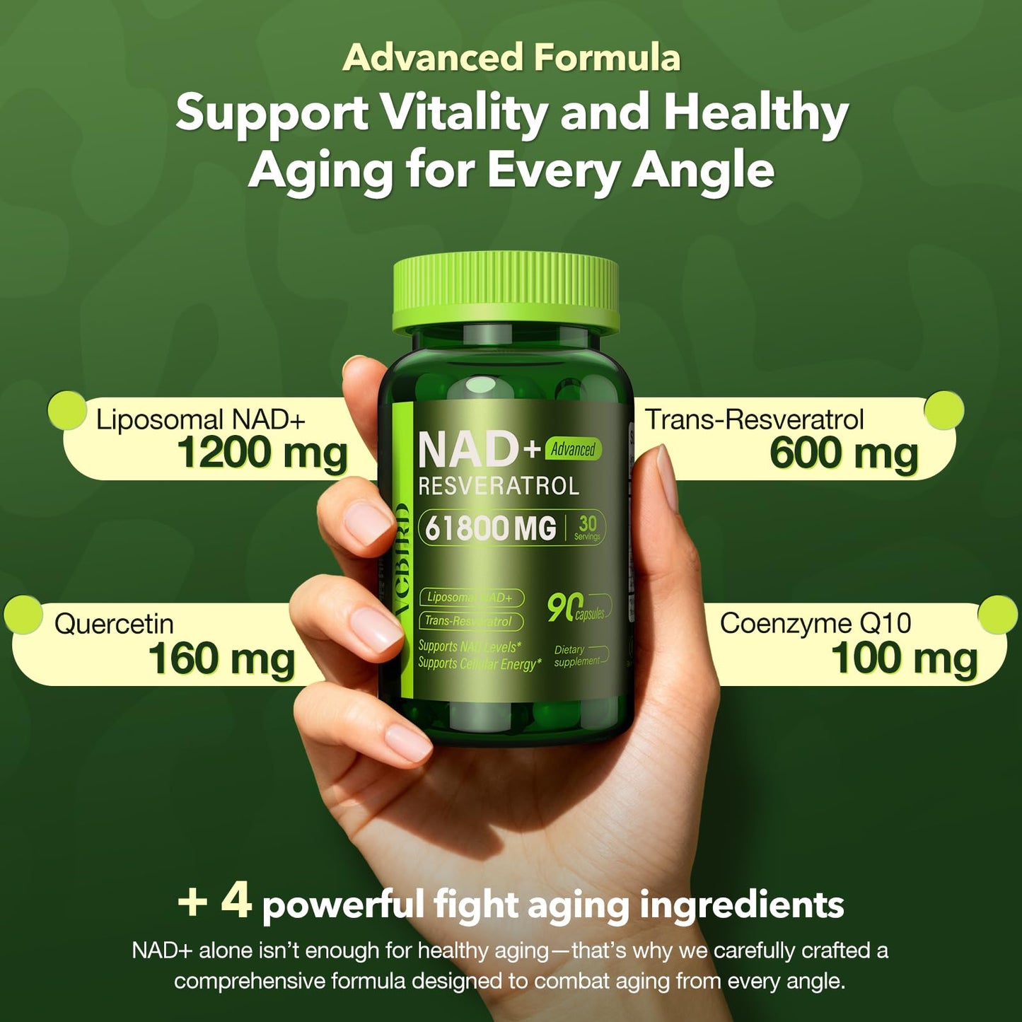 VCBIRD NAD+ Resveratrol Liposomal Capsule 90 Count