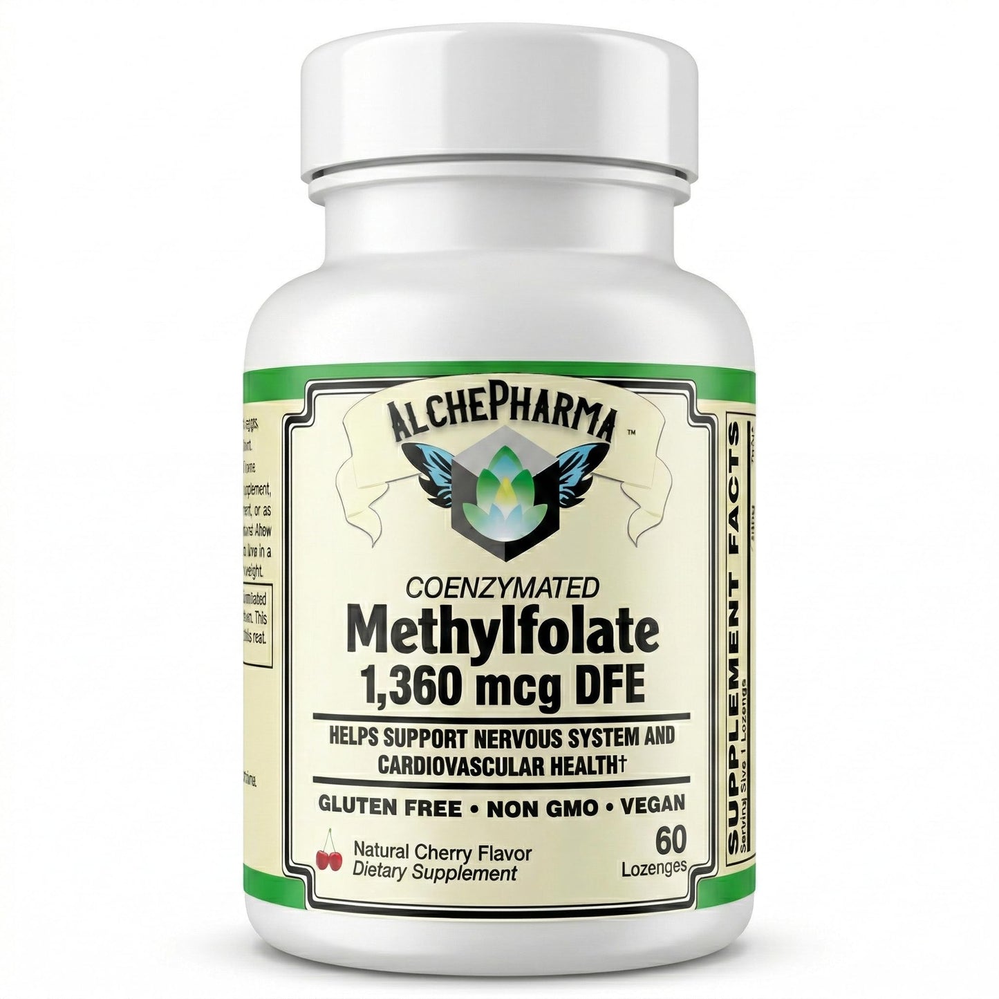 AlchePharma Coenzymated Methylfolate 1,360 mcg DFE - Bioactive L-5-MTHF - Gluten Free, Vegan, Non-GMO - Natural Cherry Flavor - Chewable Lozenges, 60 Count