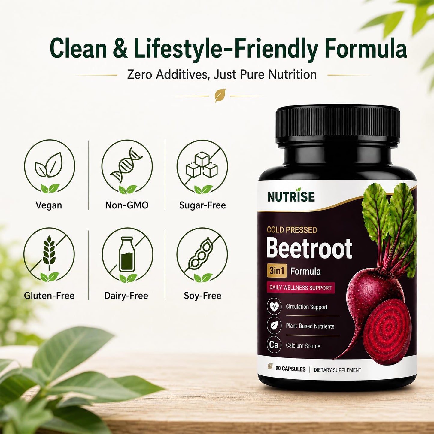 OVOVA Nutrise Beetroot Capsules with Grape Seed Extract, 3-in-1 Plant-Based Formula, Vegan Non-GMO, 90 Capsules