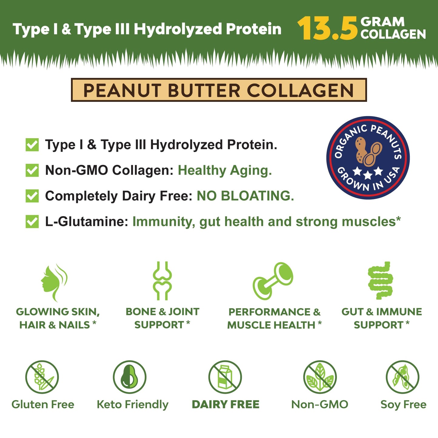 MariGold Grass-fed Collagen Peptides Powder Peanut Butter - 16 oz