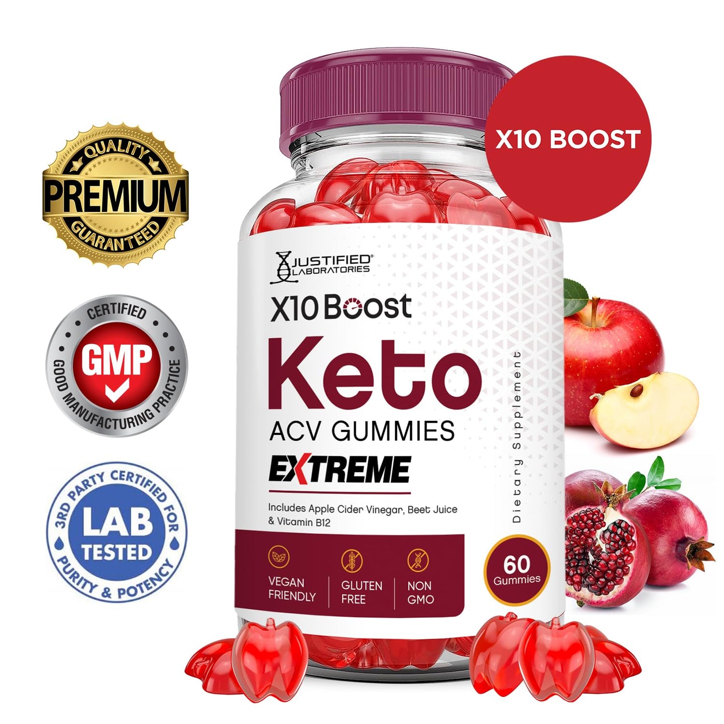 Justified Laboratories X10 Boost Keto ACV Gummies Extreme (2000 mg) Gummies, 60 Count
