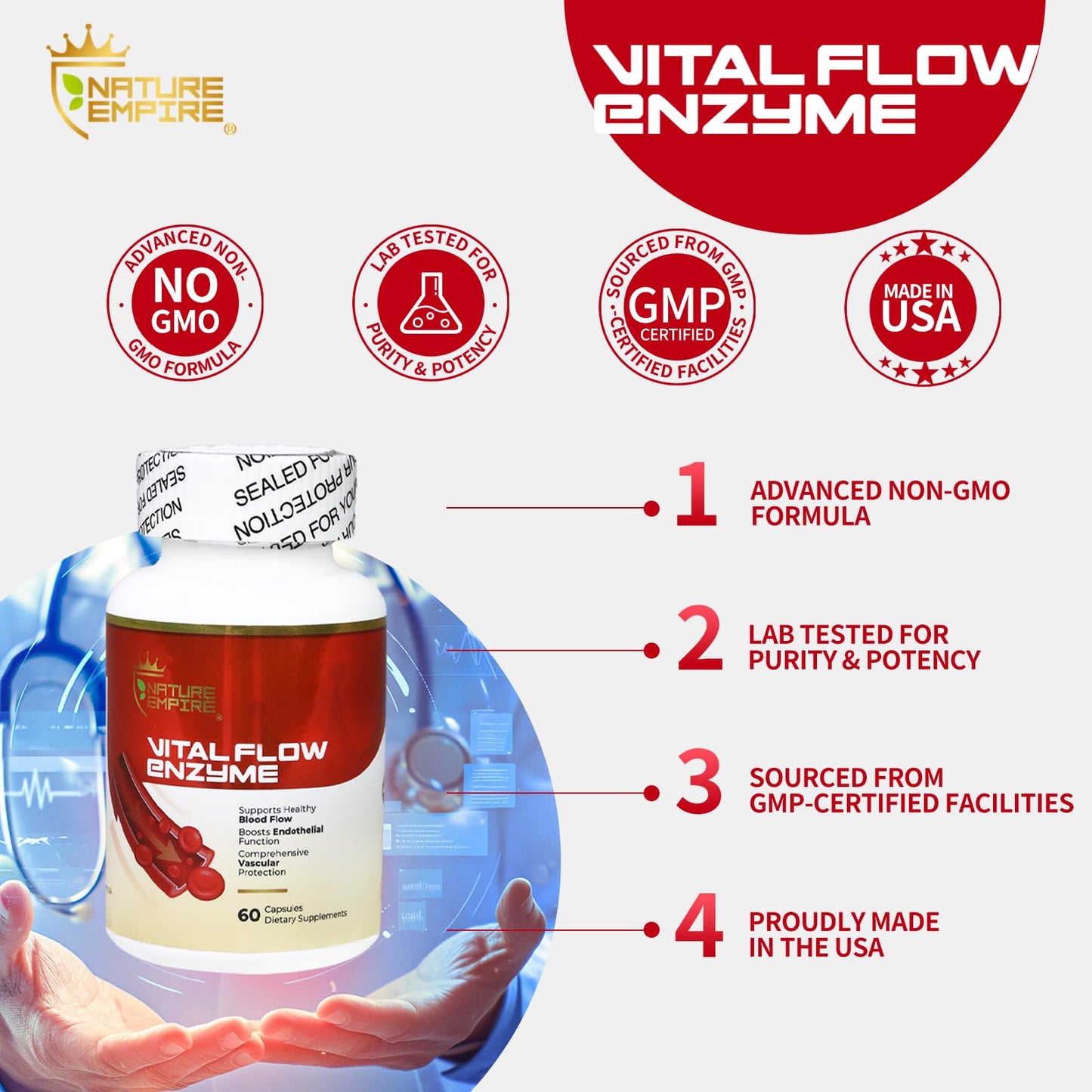 NATUREMPIRE Nattokinase Supplement 4000 FU 12-in-1 Multi Enzyme Complex Capsule, 60 Capsules