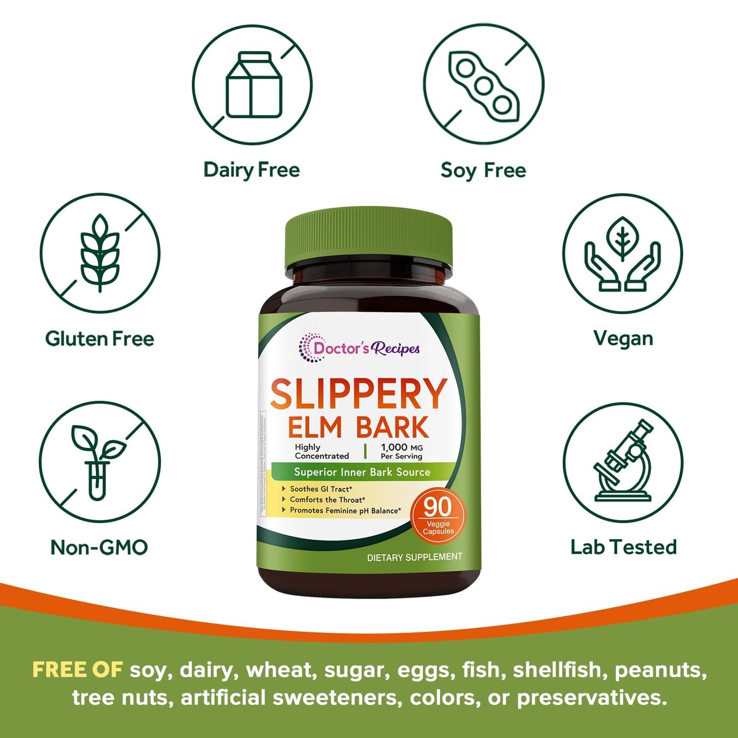 Doctor's Recipes Slippery Elm Bark Capsule 90 Count