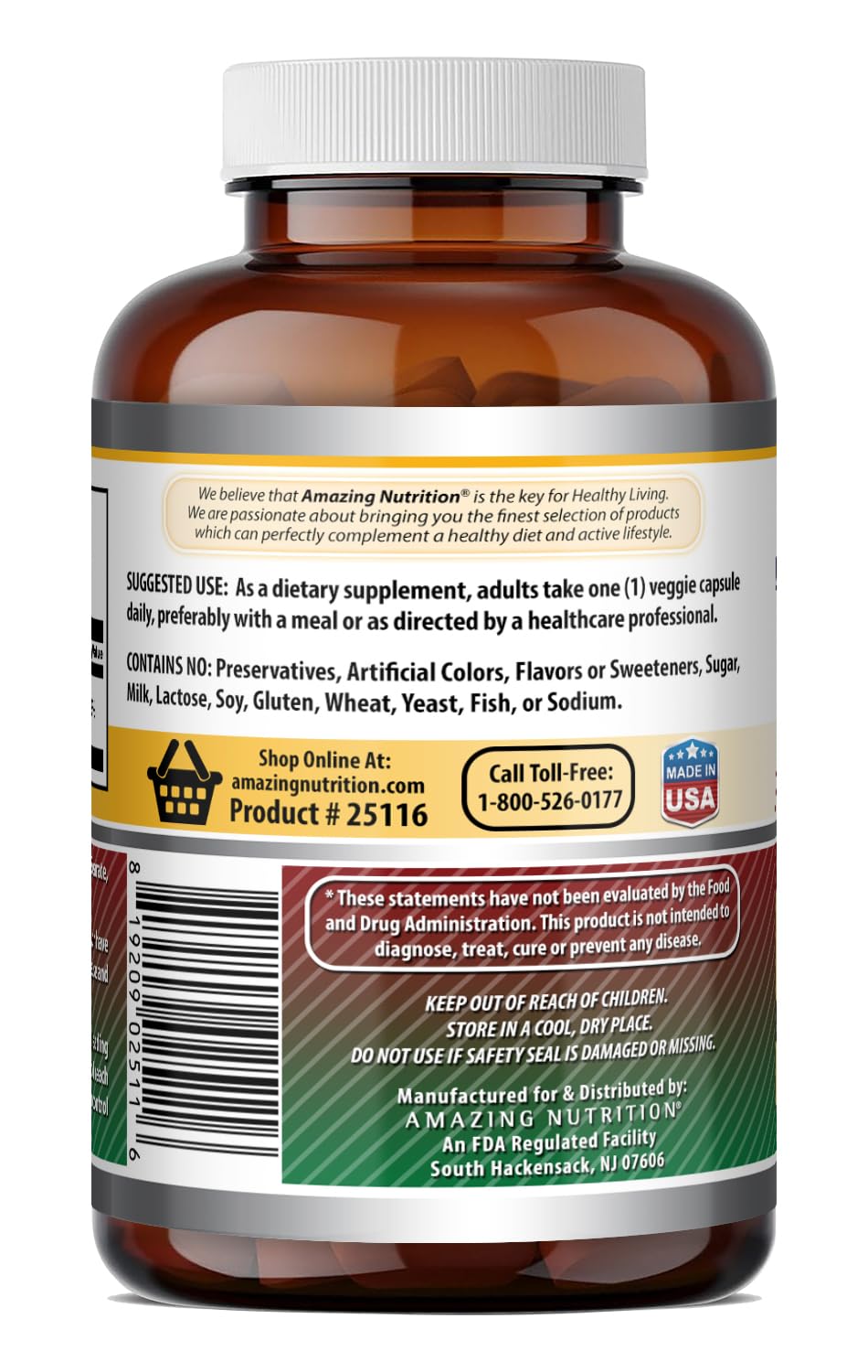 Amazing Nutrition Iron Bisglycinate 25 mg Capsule 180 Count