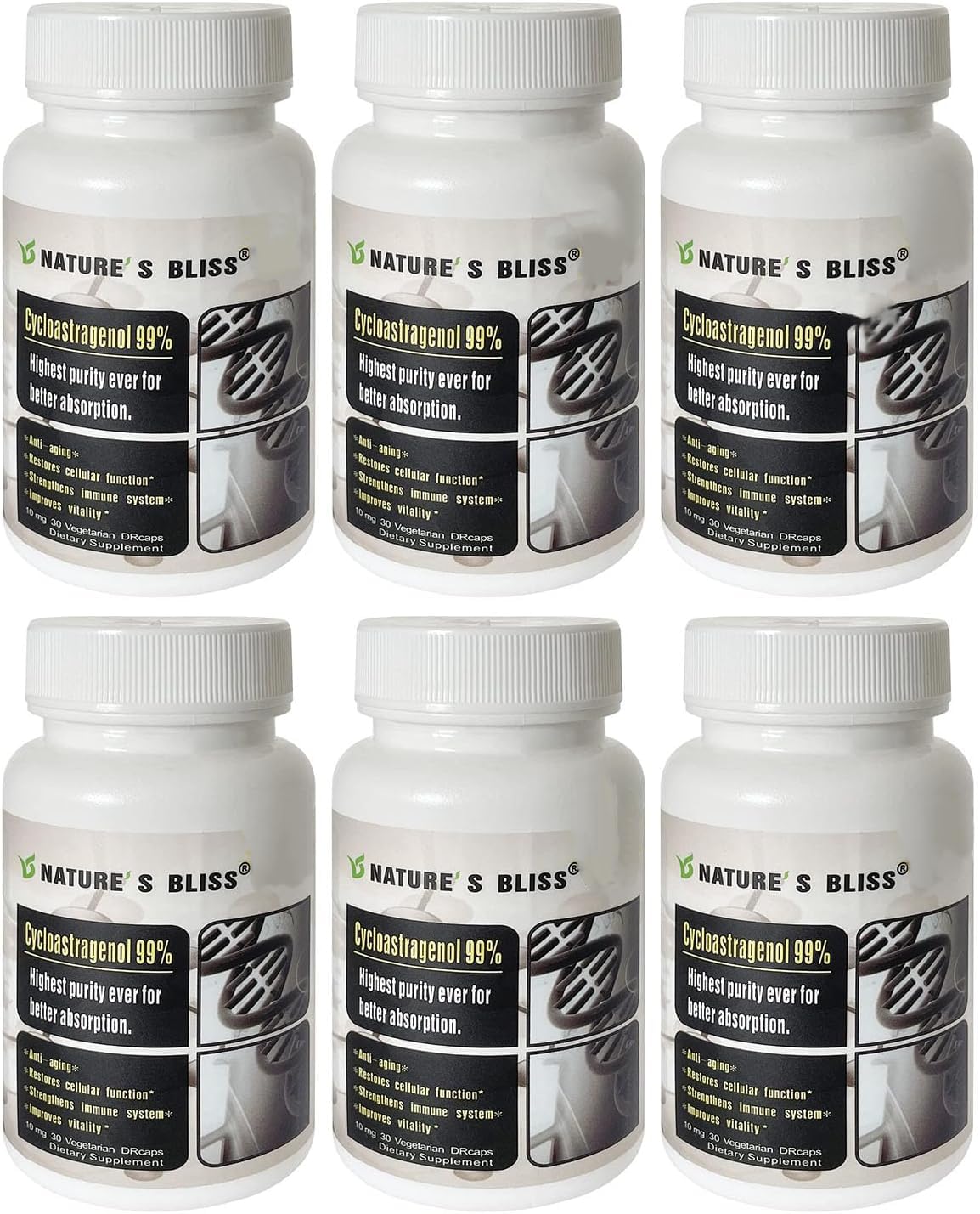 Nature'sbliss Telomerase Supplements Cycloastragenol 10mg 99% Astragalus Root Extract, 180 Capsules