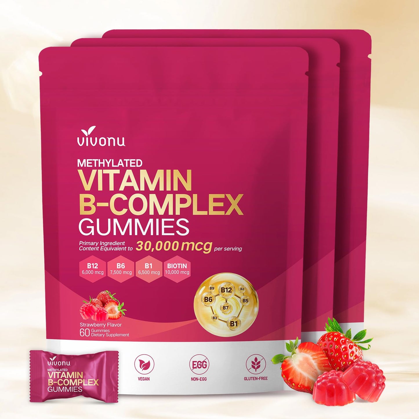 VivoNu Multivitamin Gummies, Methylated Vitamin B Complex, 60 Count