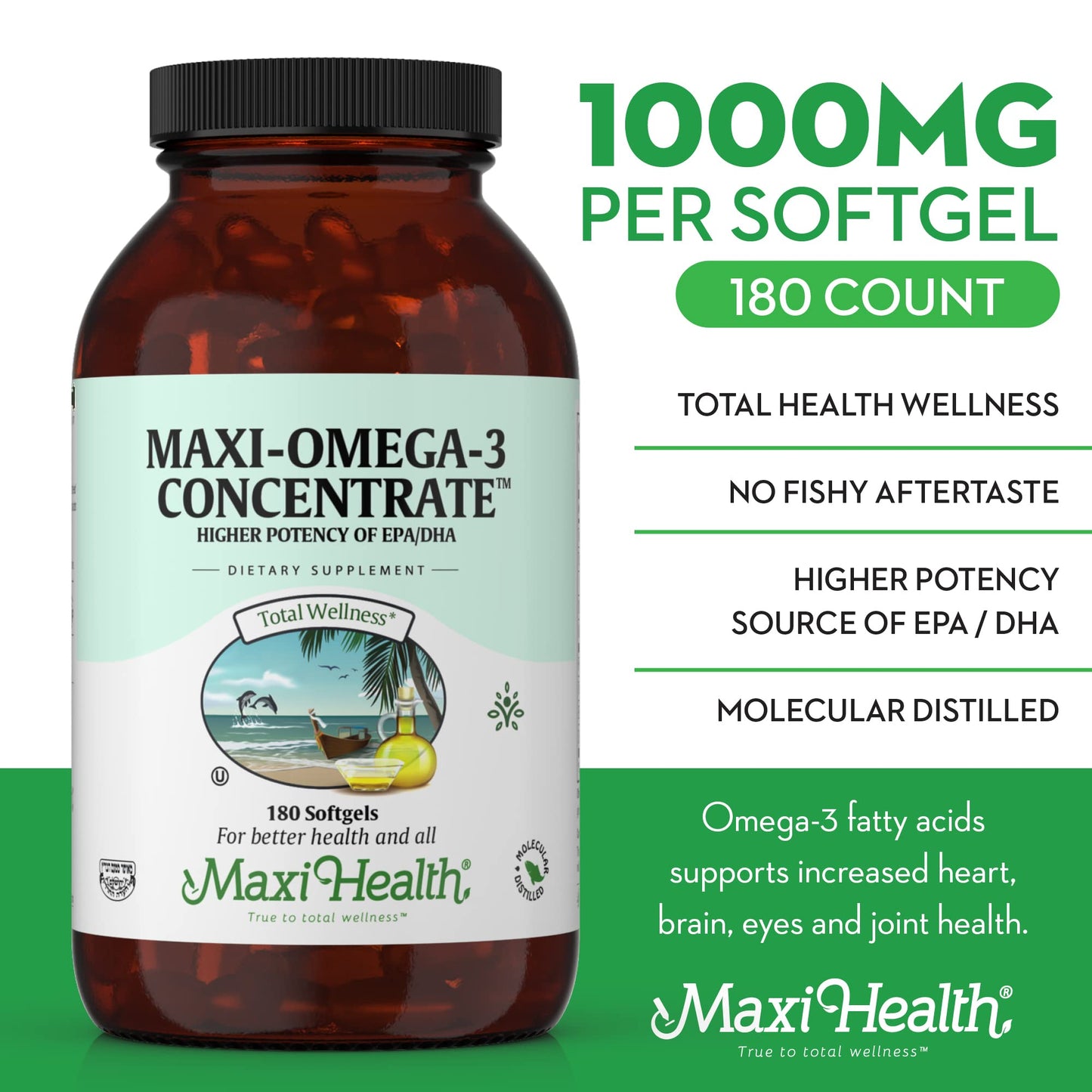 Maxi Health Fish Oil Omega 3 Supplements Capsules 180