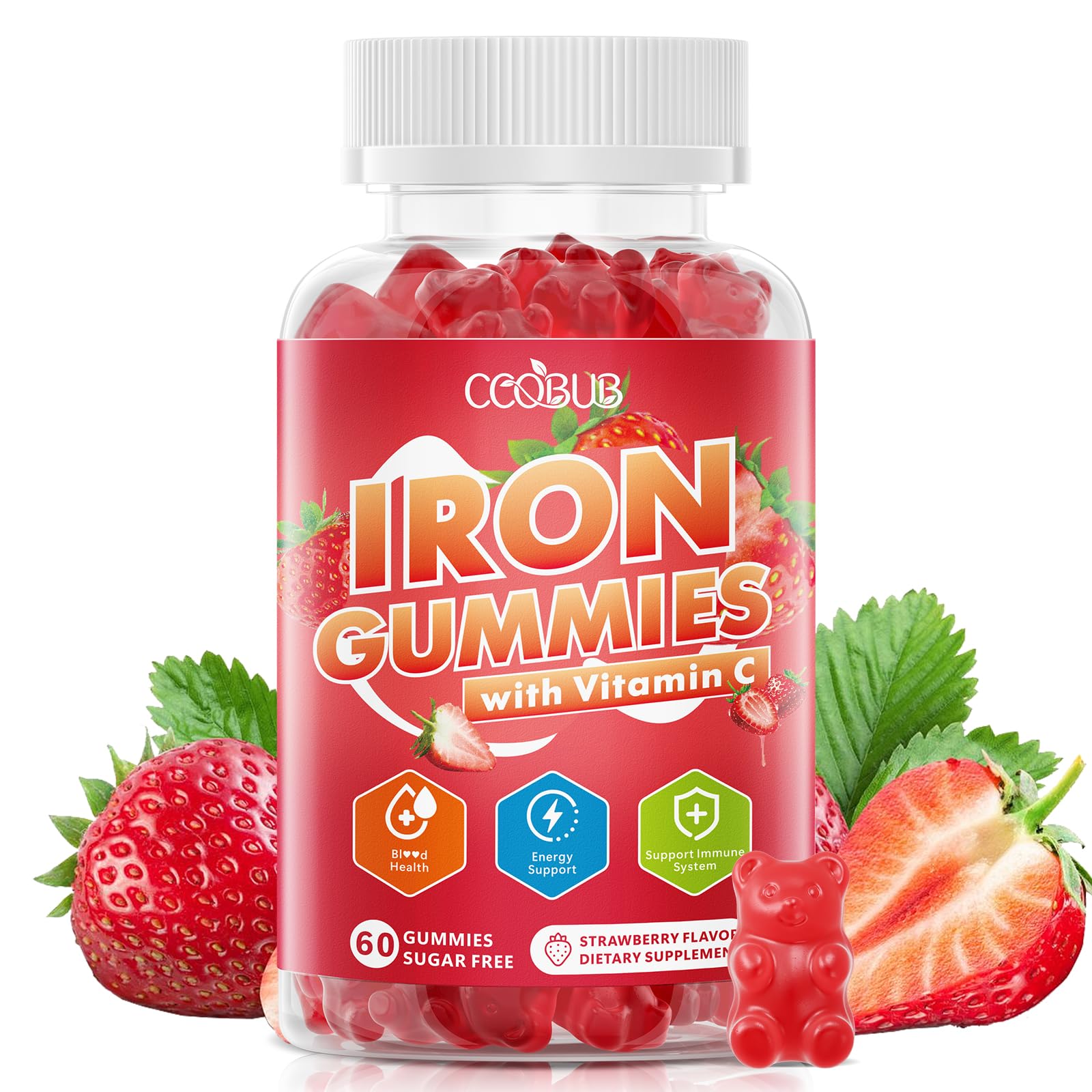 CCOBUB Iron Gummies with Vitamin C Gummy, 60 Count
