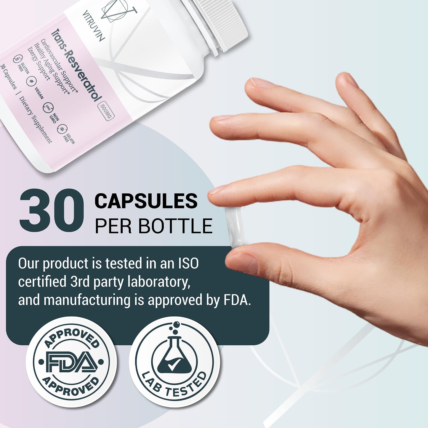 VITRUVIN Longevity NMN 500MG + Trans-Resveratrol 500MG with Piperine Capsule 60 Count