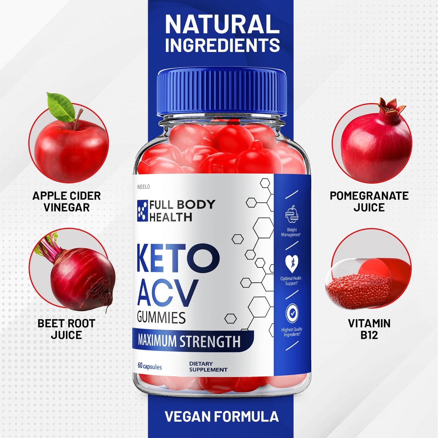 Indelo Full Body Health Keto ACV Gummies, 120 Gummies