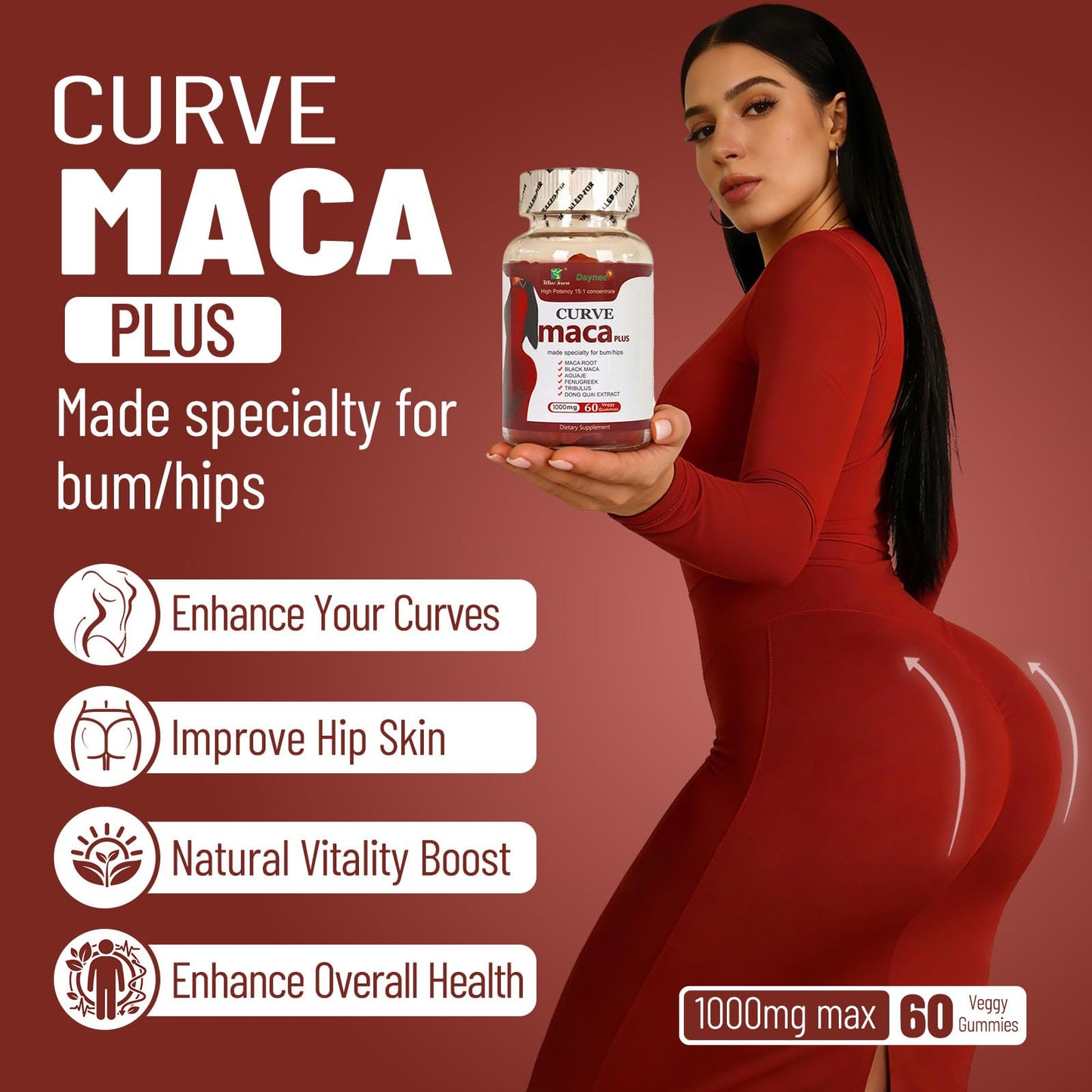 Wins Town Curve Maca Plus Maca Root for Women Gummies 60 Count