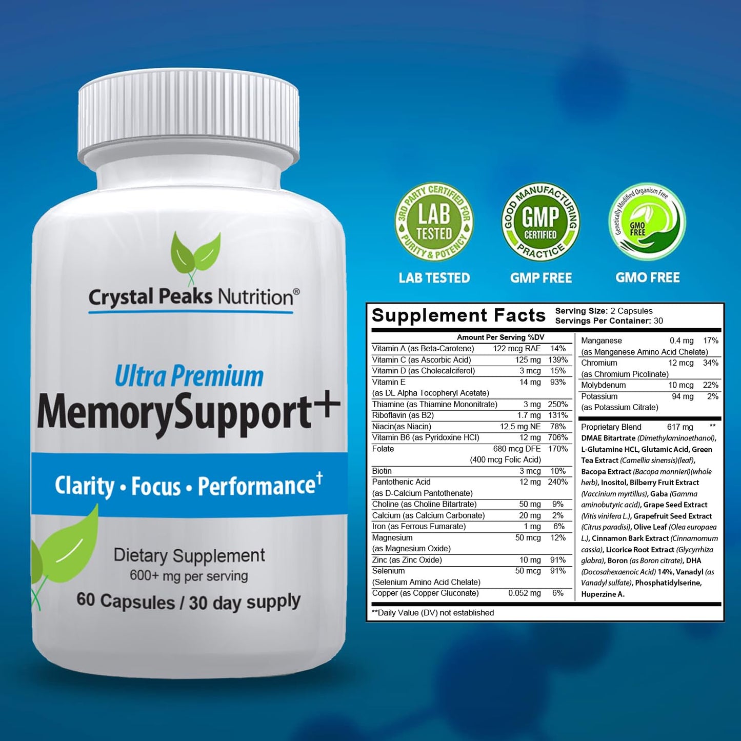 Crystal Peaks Nutrition Memory Boost Brain Support Nootropic Capsule, 60 Count