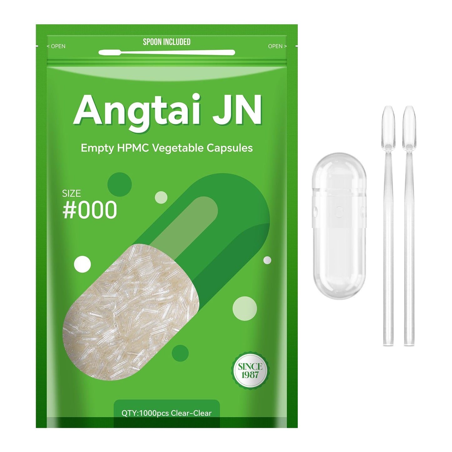 Angtai JN Empty Capsule Kit - Size 000, Vegan Plant-Based Clear Capsules, 1000 Count