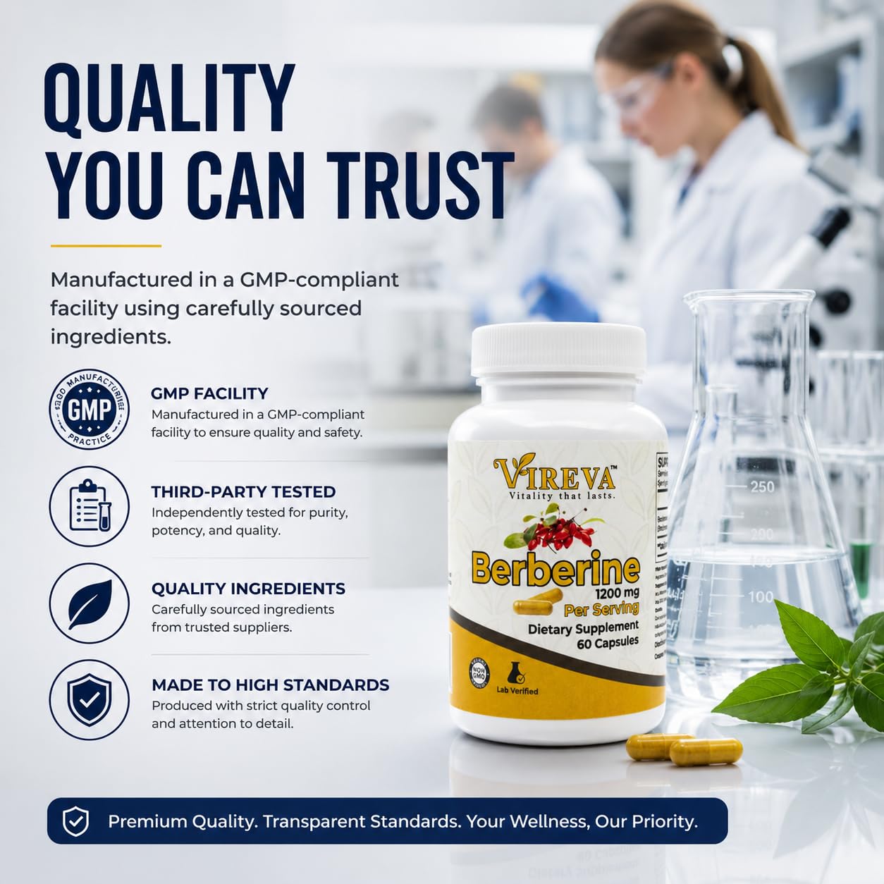 Vireva Berberine 1200 mg Capsules 60 Count