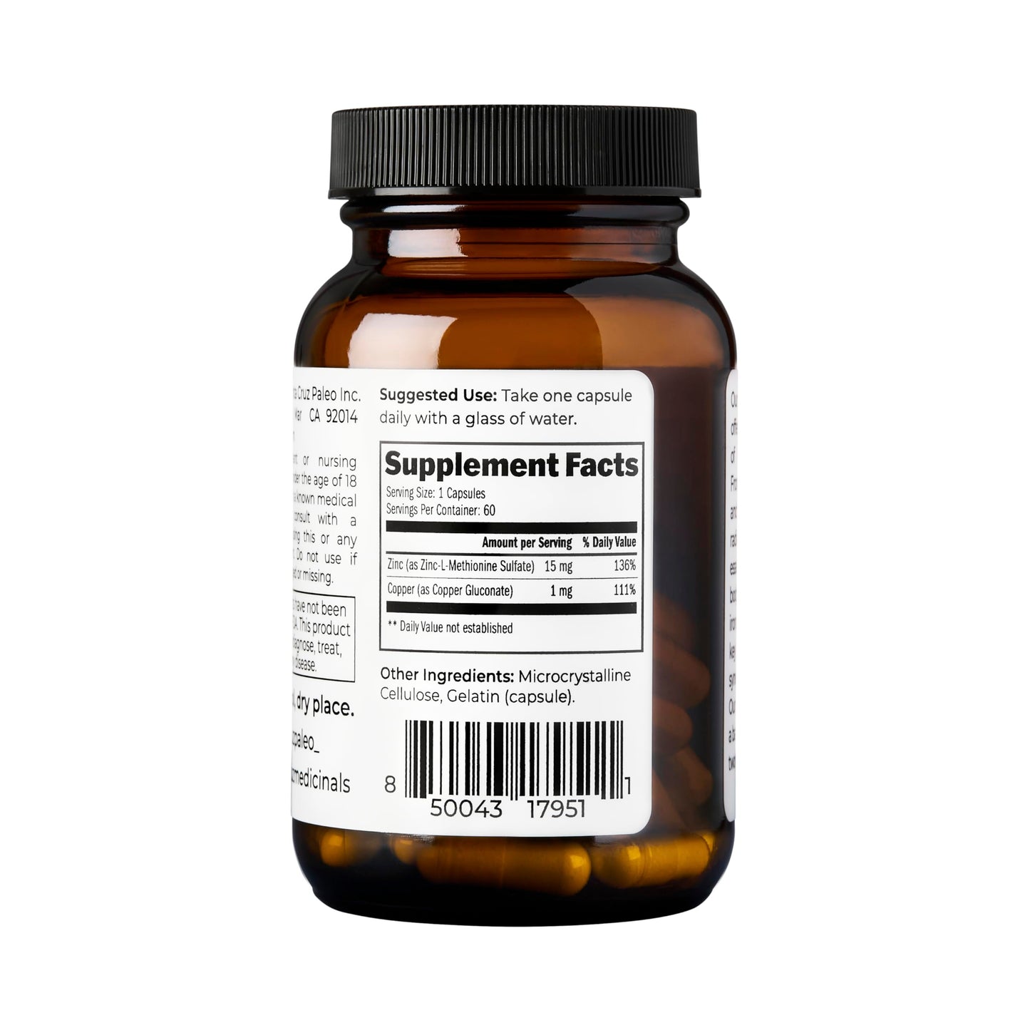 Santa Cruz Paleo Zinc & Copper Mineral Supplement Capsule, 60 Capsules