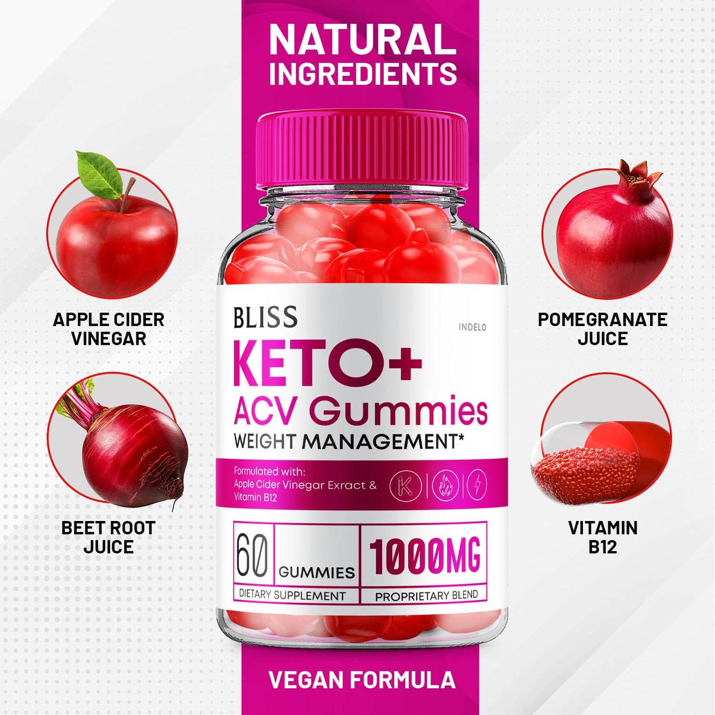 Indelo Bliss Keto ACV Gummies, 120 Count