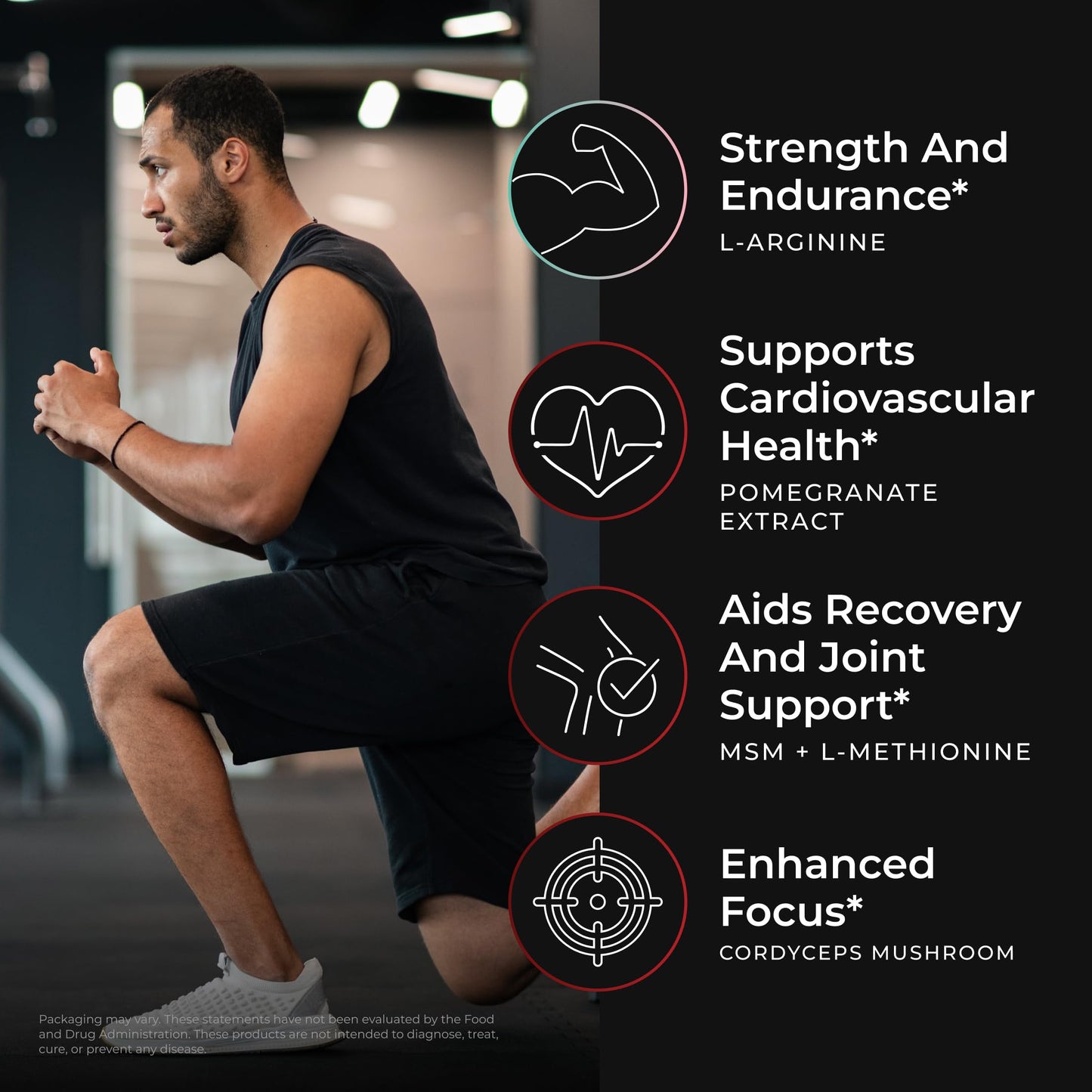 RAW Synergies Men’s Vitality L-Arginine & Cordyceps for Strength, Heart & Focus – Performance Support Supplement, 90 Capsules