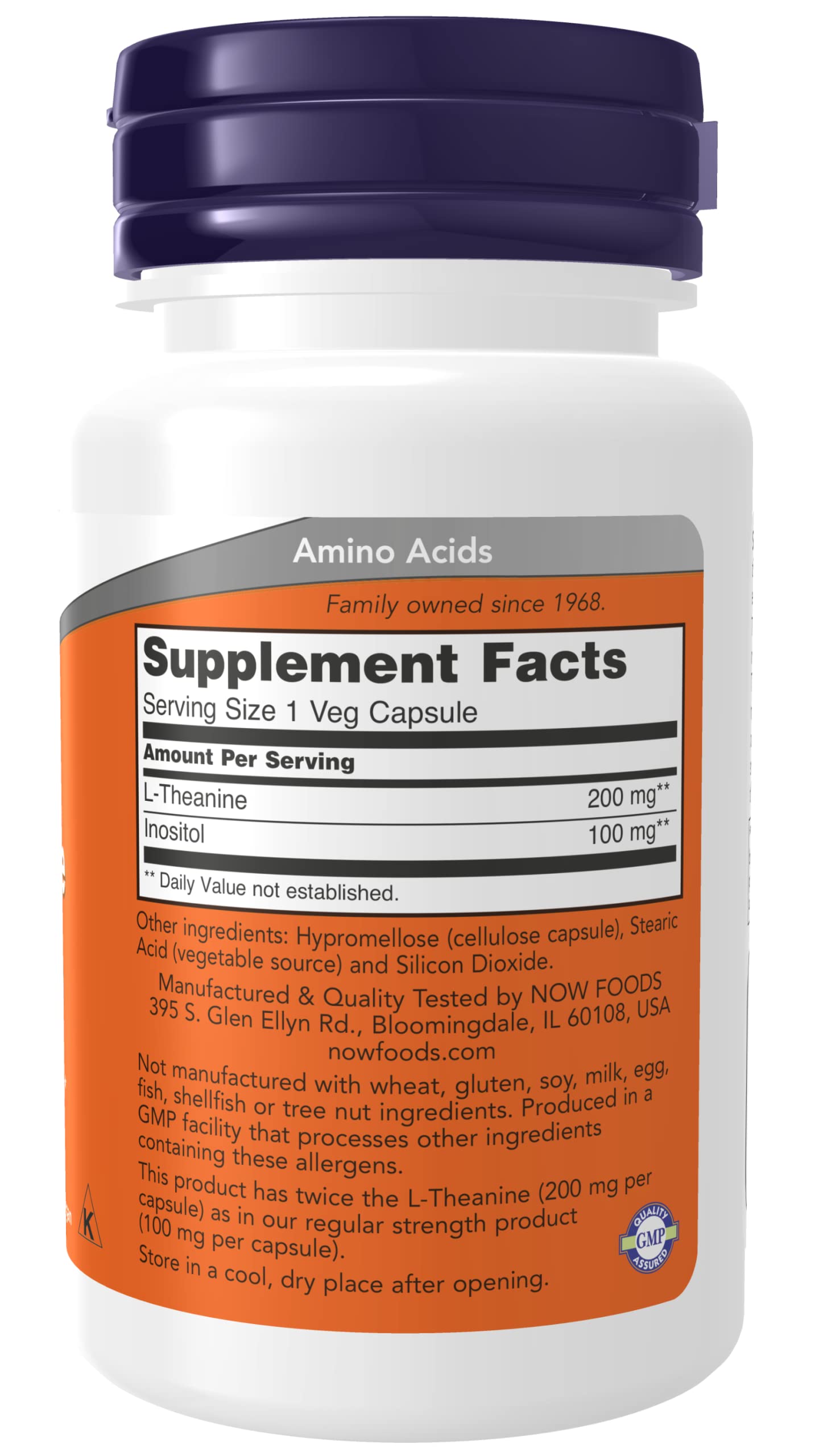 NOW Foods L-Theanine 200 mg Capsules, 3 Pack