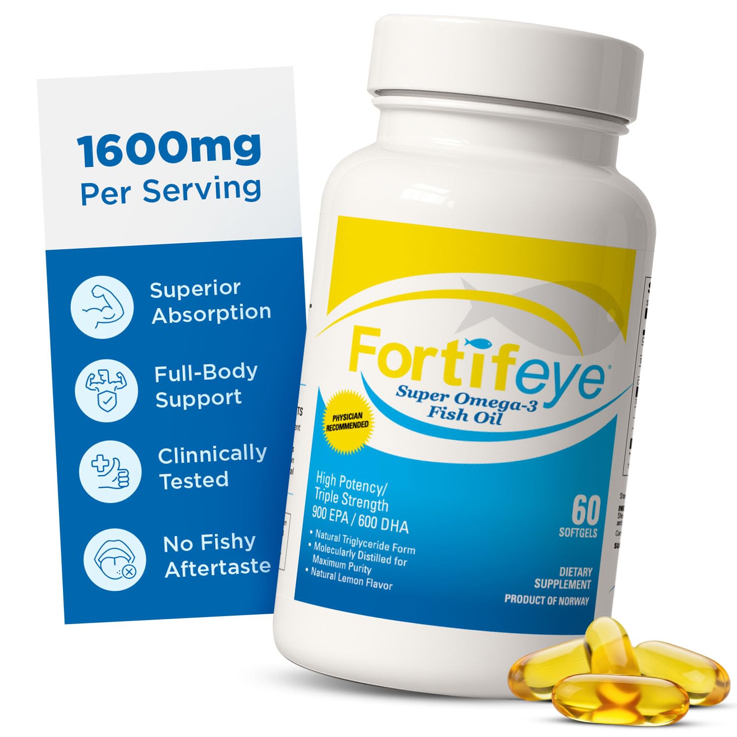 Fortifeye Vitamins Omega-3 Fish Oil Softgels, 60 Count