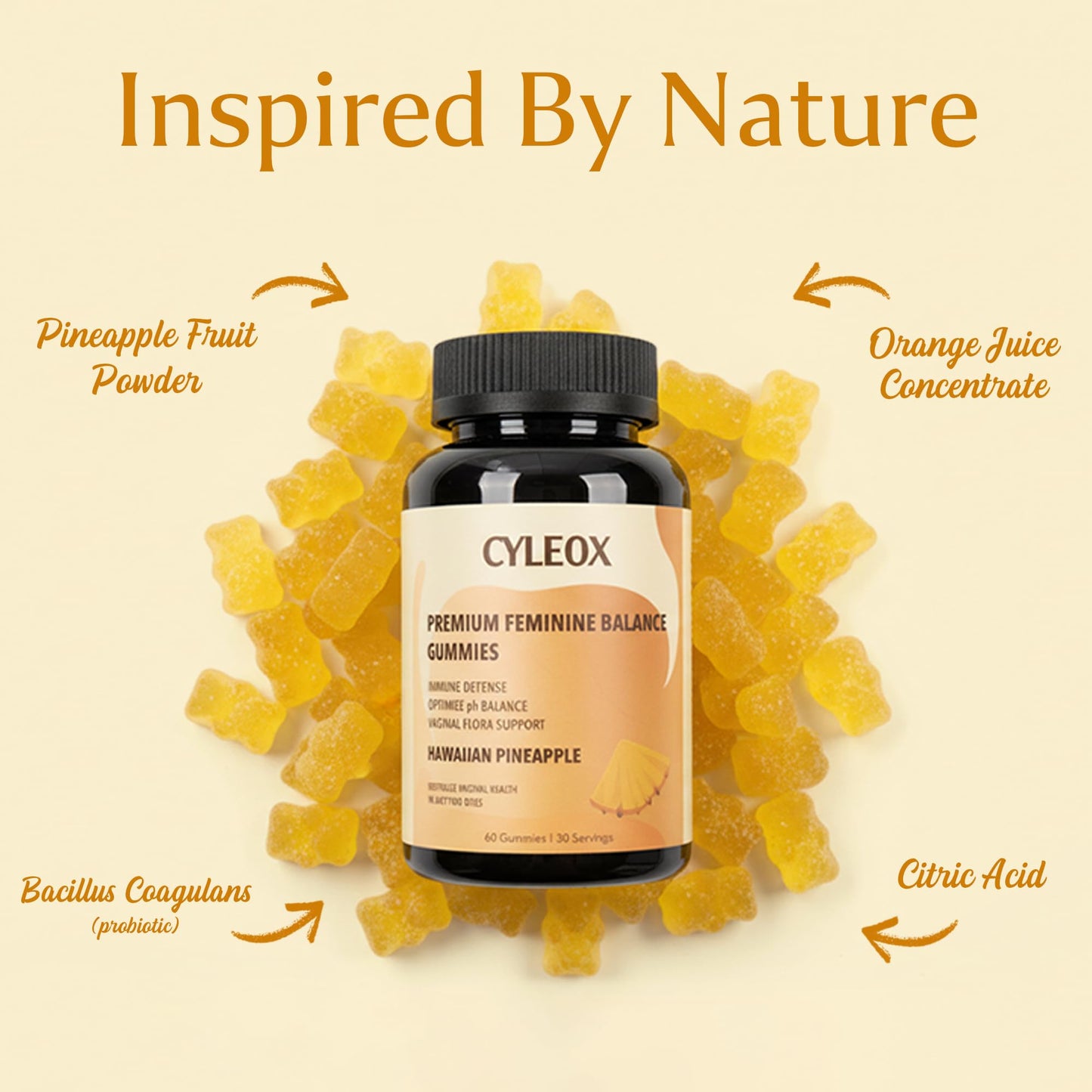 Cyleox Premium Balance Gummies - Pineapple Flavor, Probiotic Blend for Feminine Wellness, Digestive Support & Daily Balance, 60 Gummies