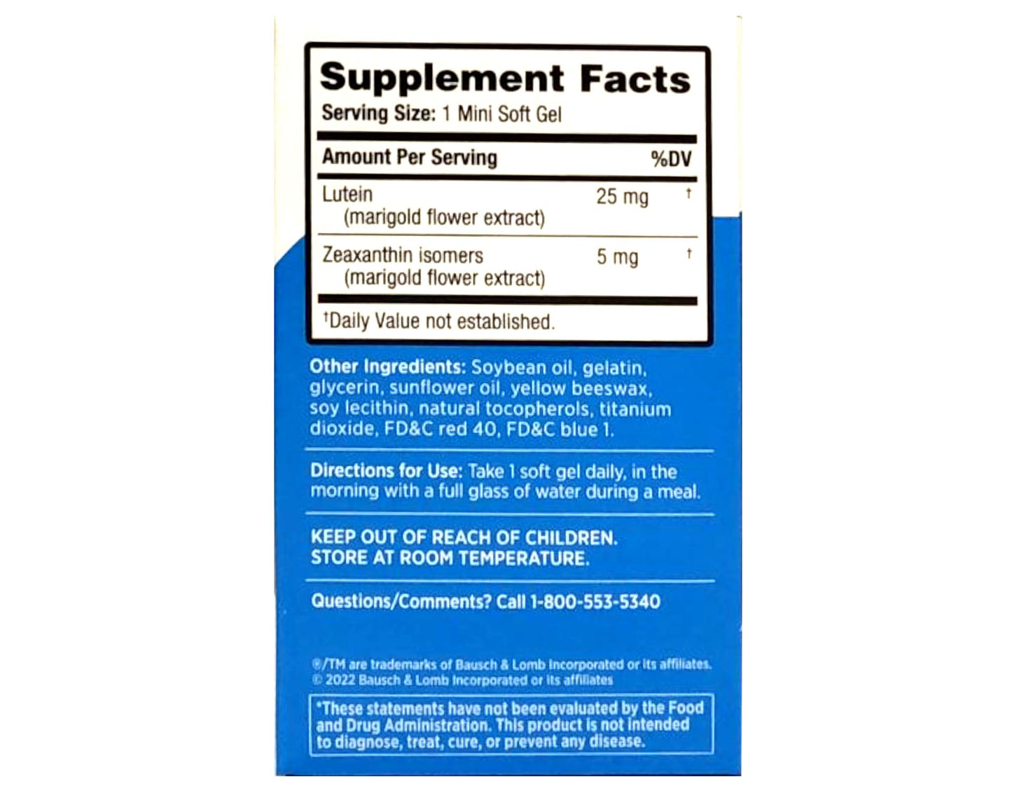 Bausch + Lomb Ocuvite Blue Light Eye Health – Mini Soft Gels with 25 mg Lutein + 5 mg Zeaxanthin, 30 Softgels