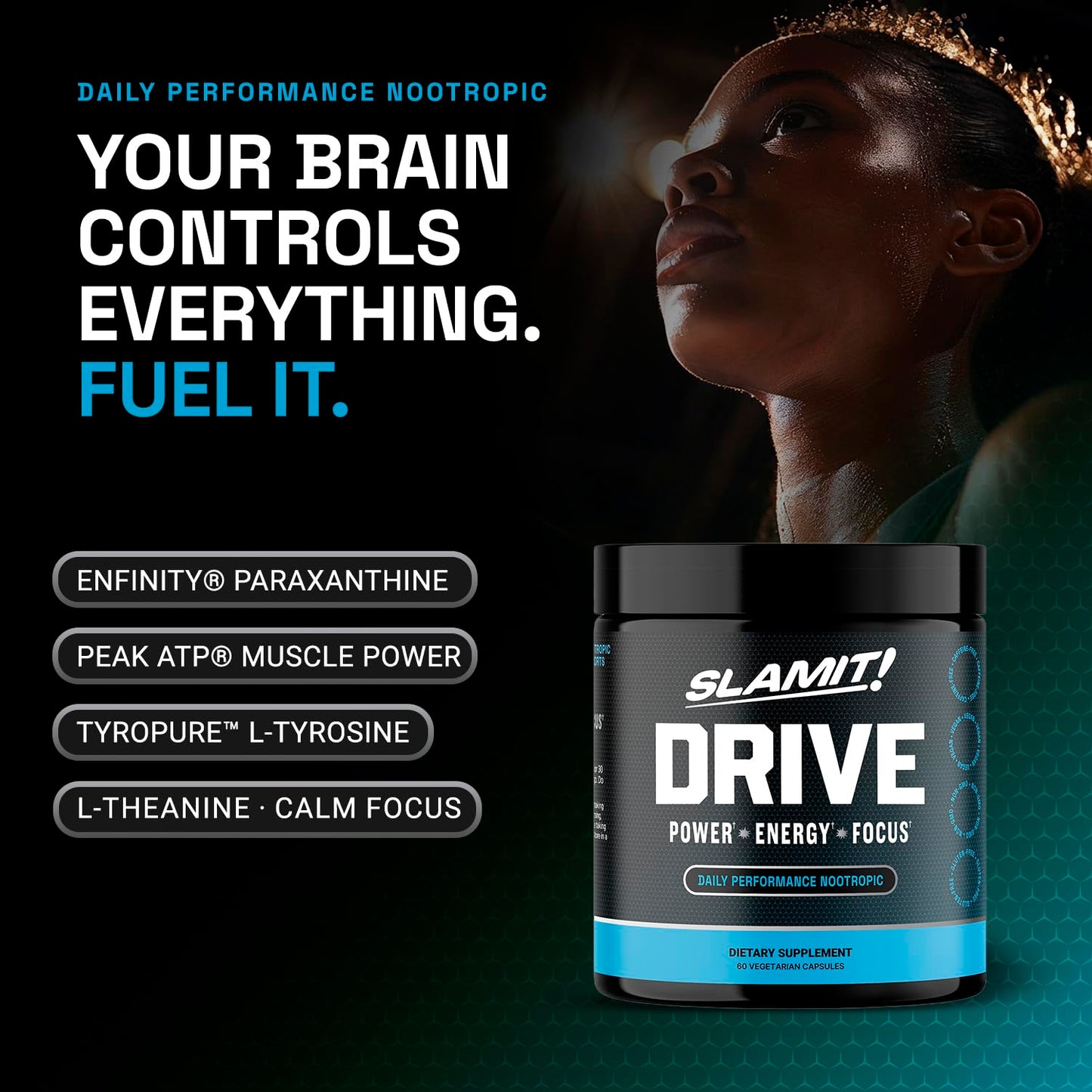 SLAMIT! Drive Nootropic Brain Supplement, Cognitive Support, 60 Capsules