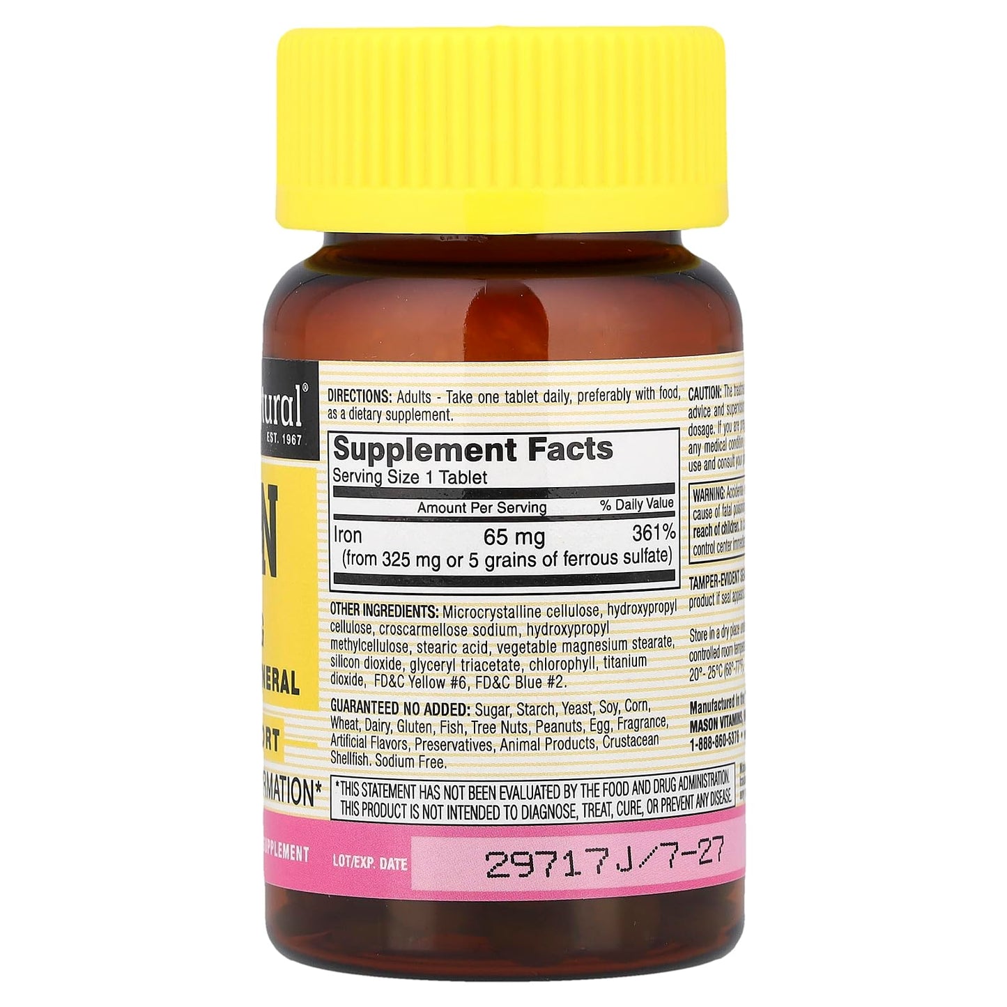 Mason Natural Iron 65 mg, 100 Tablets