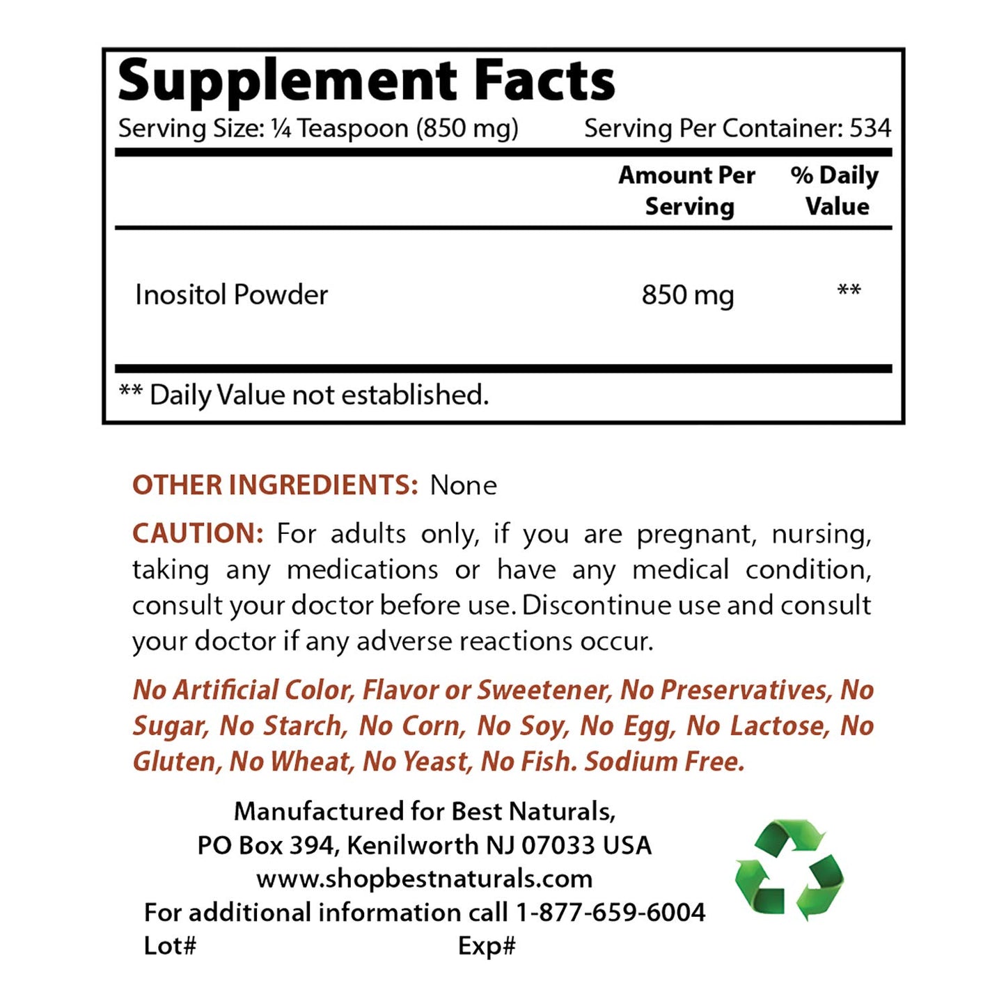 Best Naturals Inositol Capsule, 180 Capsules