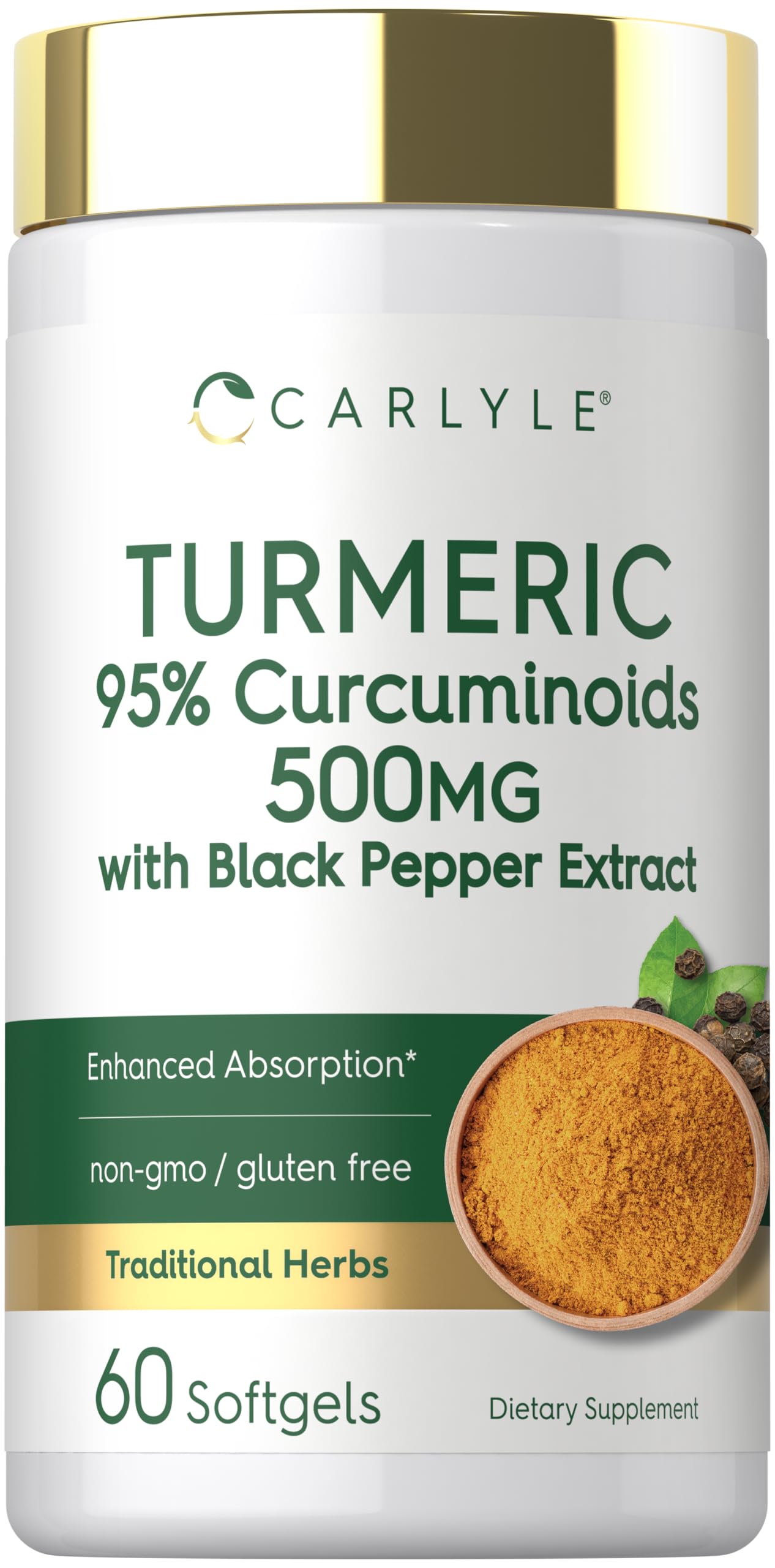 Carlyle Turmeric Curcumin Supplement 500mg Softgels, 60 Count