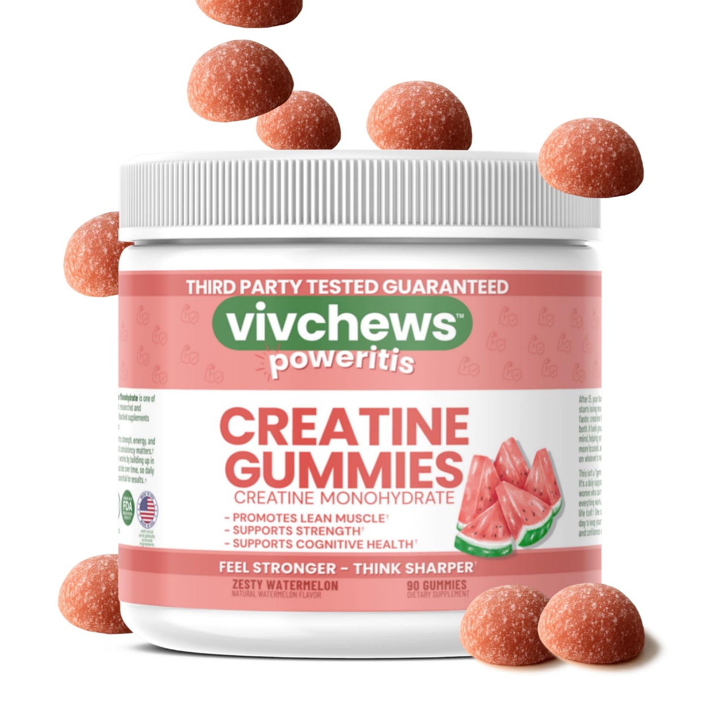 vivchews Creatine Gummies for Women – Creatine Monohydrate, Watermelon Flavor, 90 Count