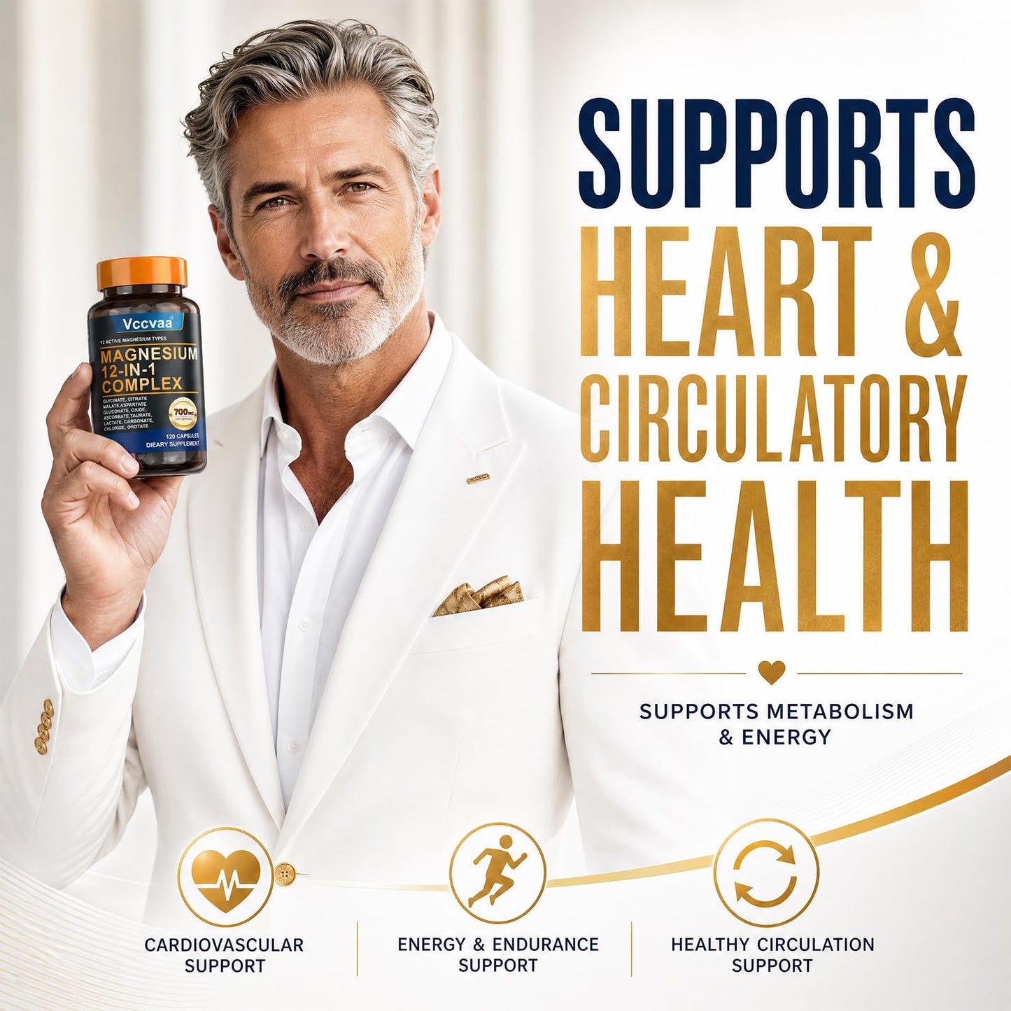 Vccvaa Magnesium Complex 700mg 12-in-1 High Absorption Supplement Capsules, 120 Count