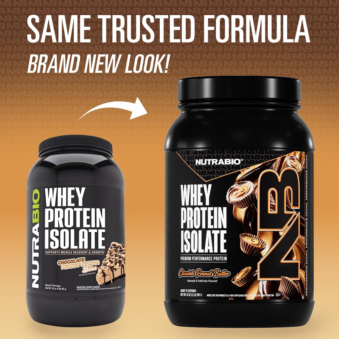 NutraBio 100% Whey Protein Isolate Protein Powder Alpine Vanilla, 2 Lb, 32 Servings