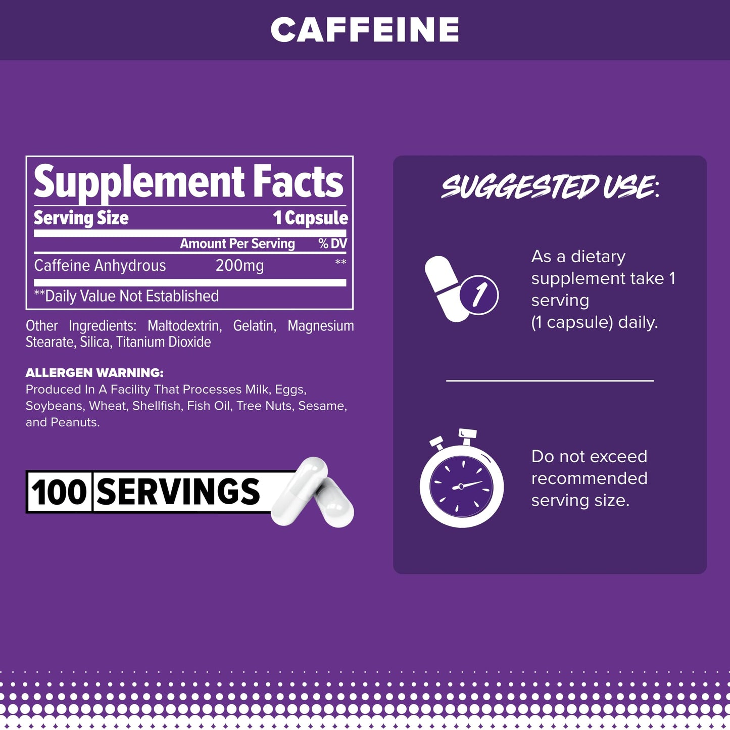 FINAFLEX Pure Caffeine Capsules, 100 Capsules