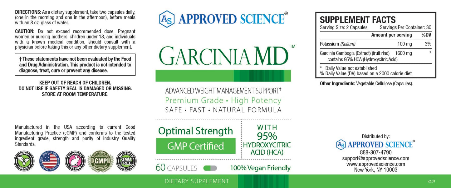 Approved Science Garcinia MD 95% HCA 1600mg Garcinia Cambogia Extract Capsules 360