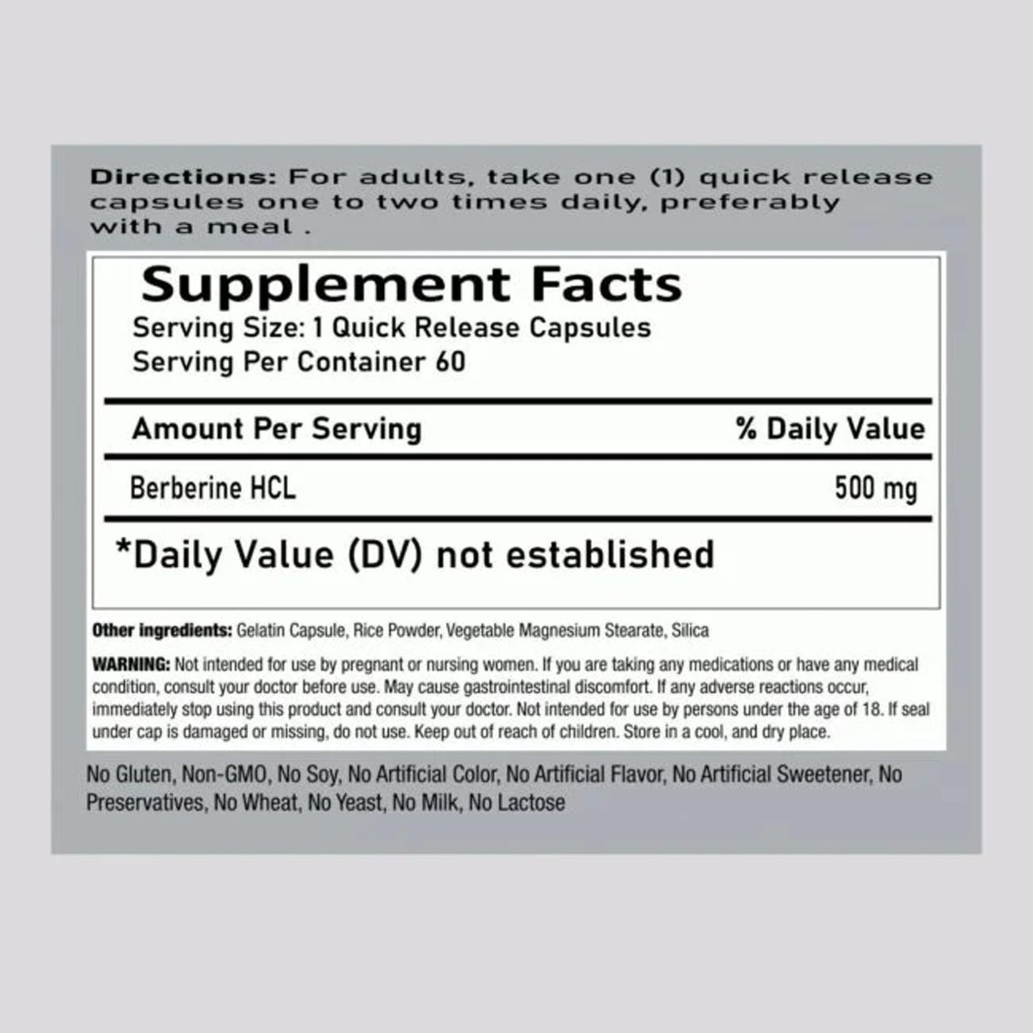 Nutrivya Berberine Supplement 500mg Capsules, 60 Count